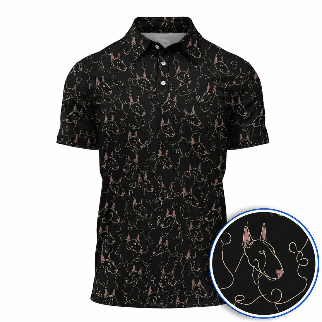 Funny Bull Terrier Golf Polos, Bull Terrier Pattern Golf Shirt, Golf Gift For Golfer