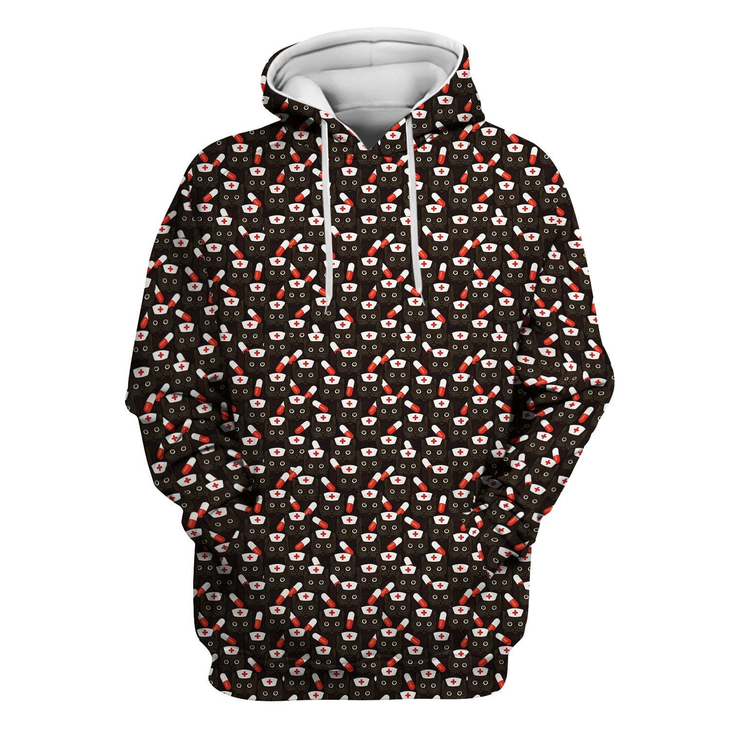 Personalized Nurse Shirt for Women - Cute Cat Pattern with Pills Design - Gift for RN LPN CNA