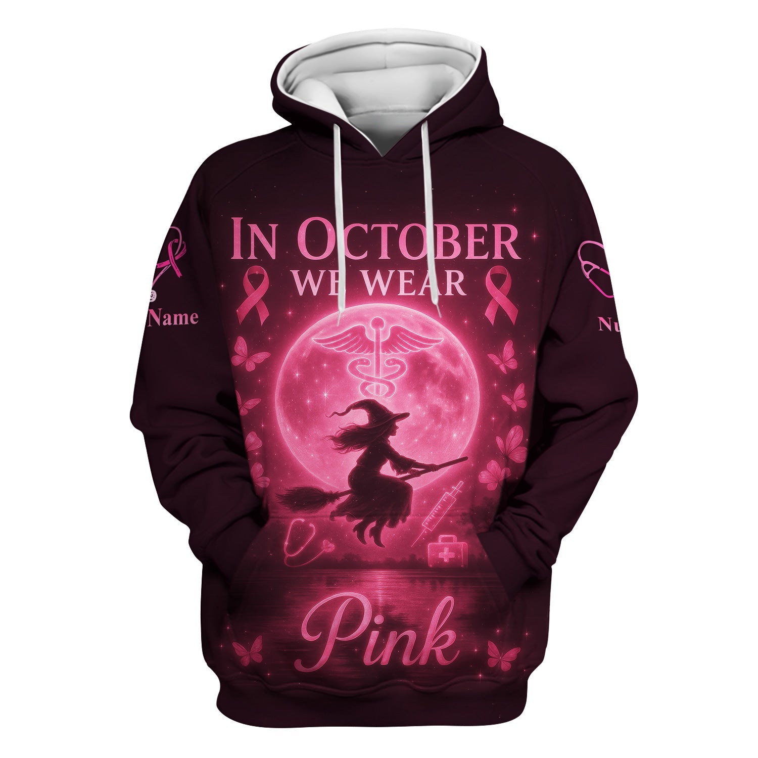 Custom Pink Ribbon Nurse Shirt for Women - Breast Cancer Awareness Halloween Tee - Gift for RN LPN CNA