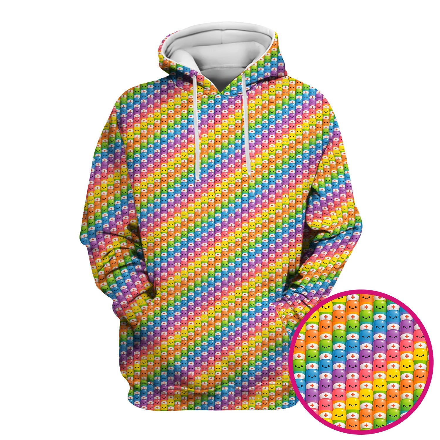 Cute Rainbow Nurse T-Shirt - Pill Cartoon with Syringe Graphic Design - Gift for RN CNA LPN or Nursing Student