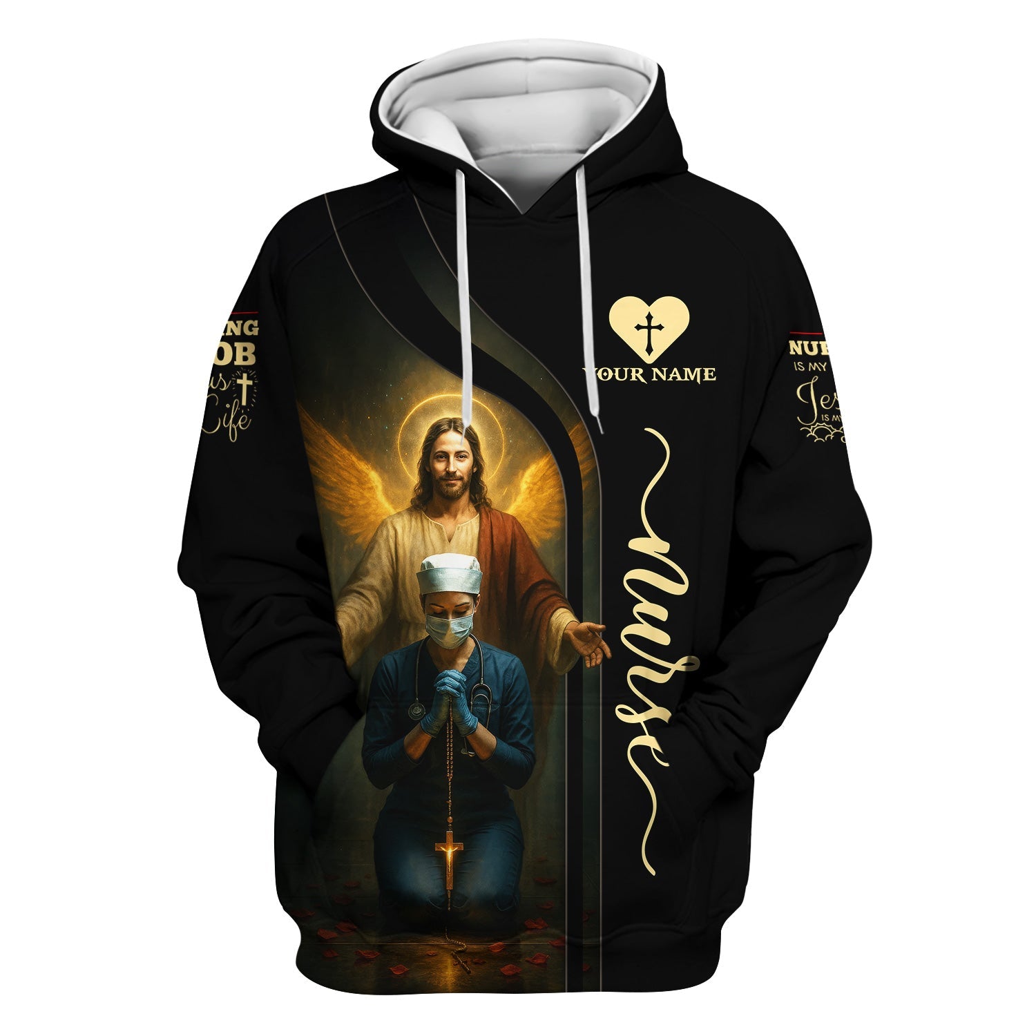 Personalized Christian Nurse Shirt - Jesus and Praying Nurse with Rosary Design - RN LPN CNA Healthcare Workers Gift