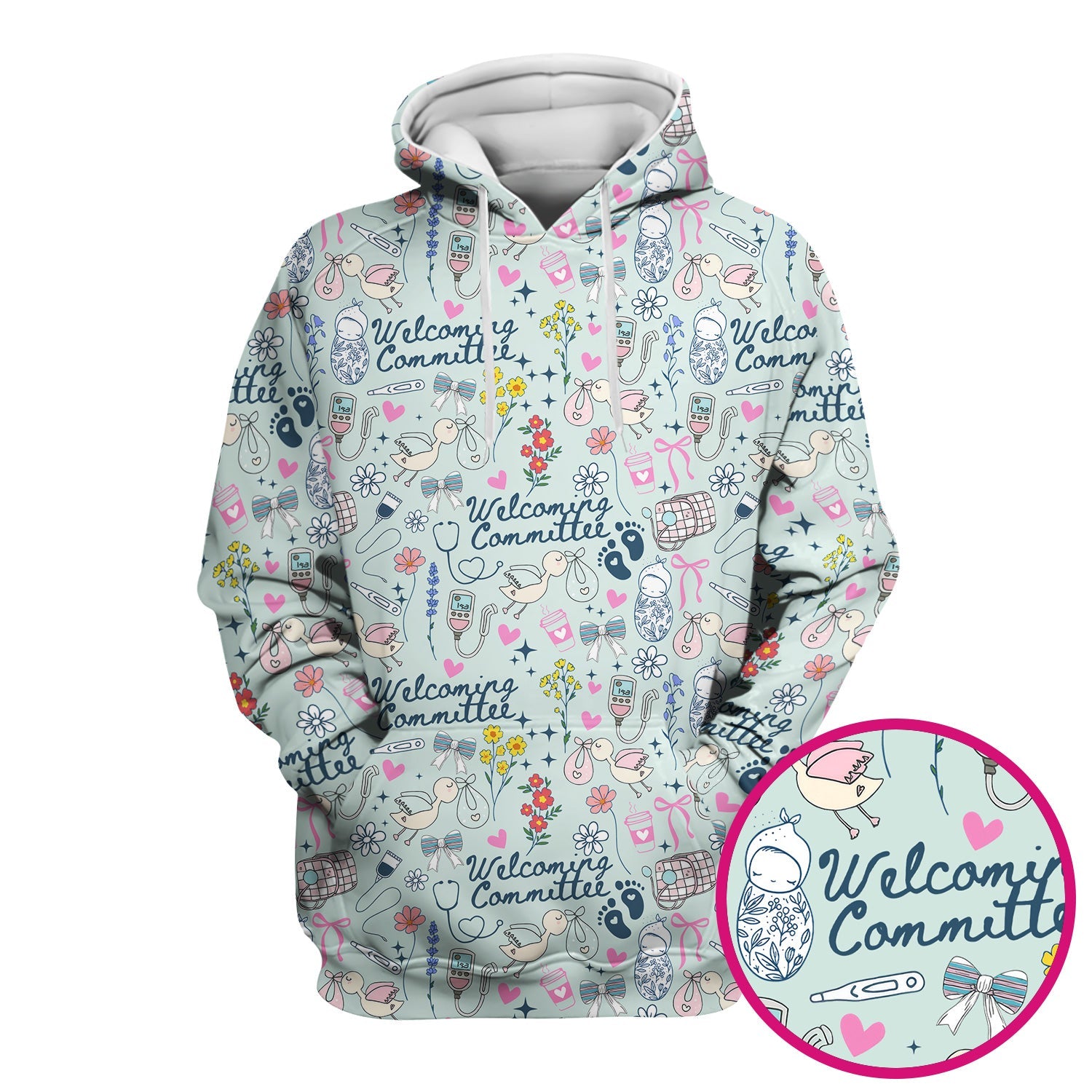 Funny NICU Nurse Tee - Cute Baby Feet & Floral Stork Pattern Graphic - Gift for Women RN LPN