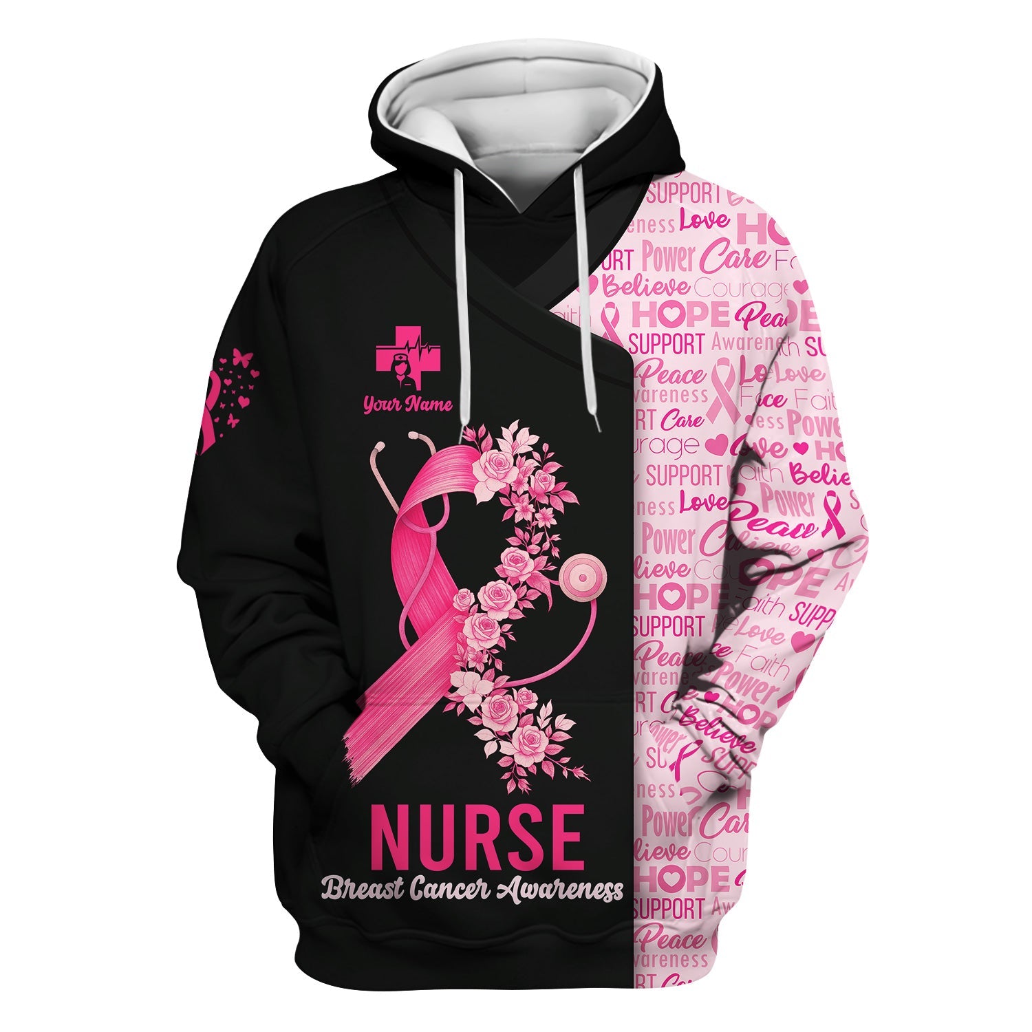 Custom Breast Cancer Awareness Nurse Shirt - Pink Ribbon Christian Faith Graphic Tee - Gift for CNA RN LPN