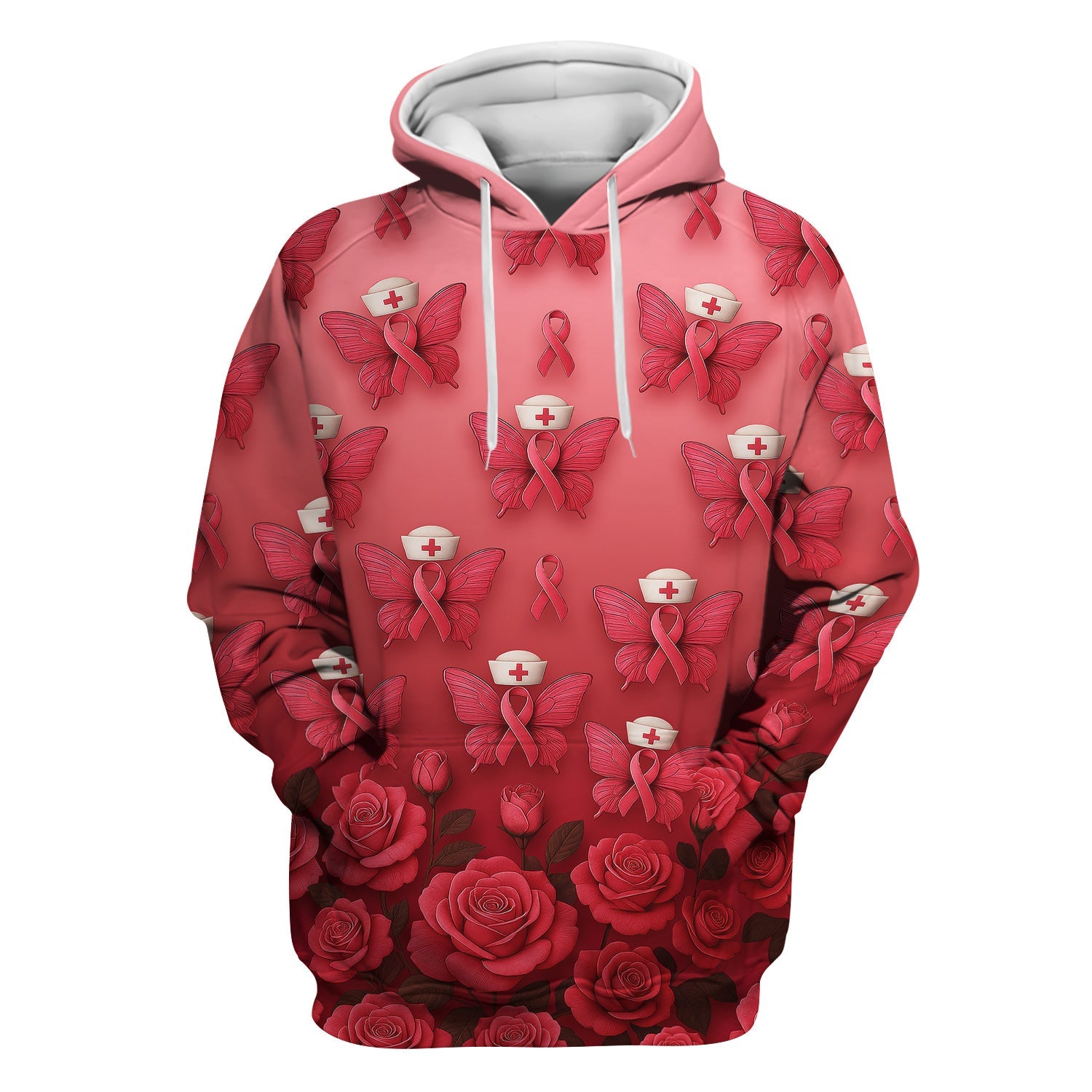 Custom Breast Cancer Awareness Nurse Shirt - Pink Ribbon Butterfly Nurse & Rose Floral Design - RN LPN CNA Gift