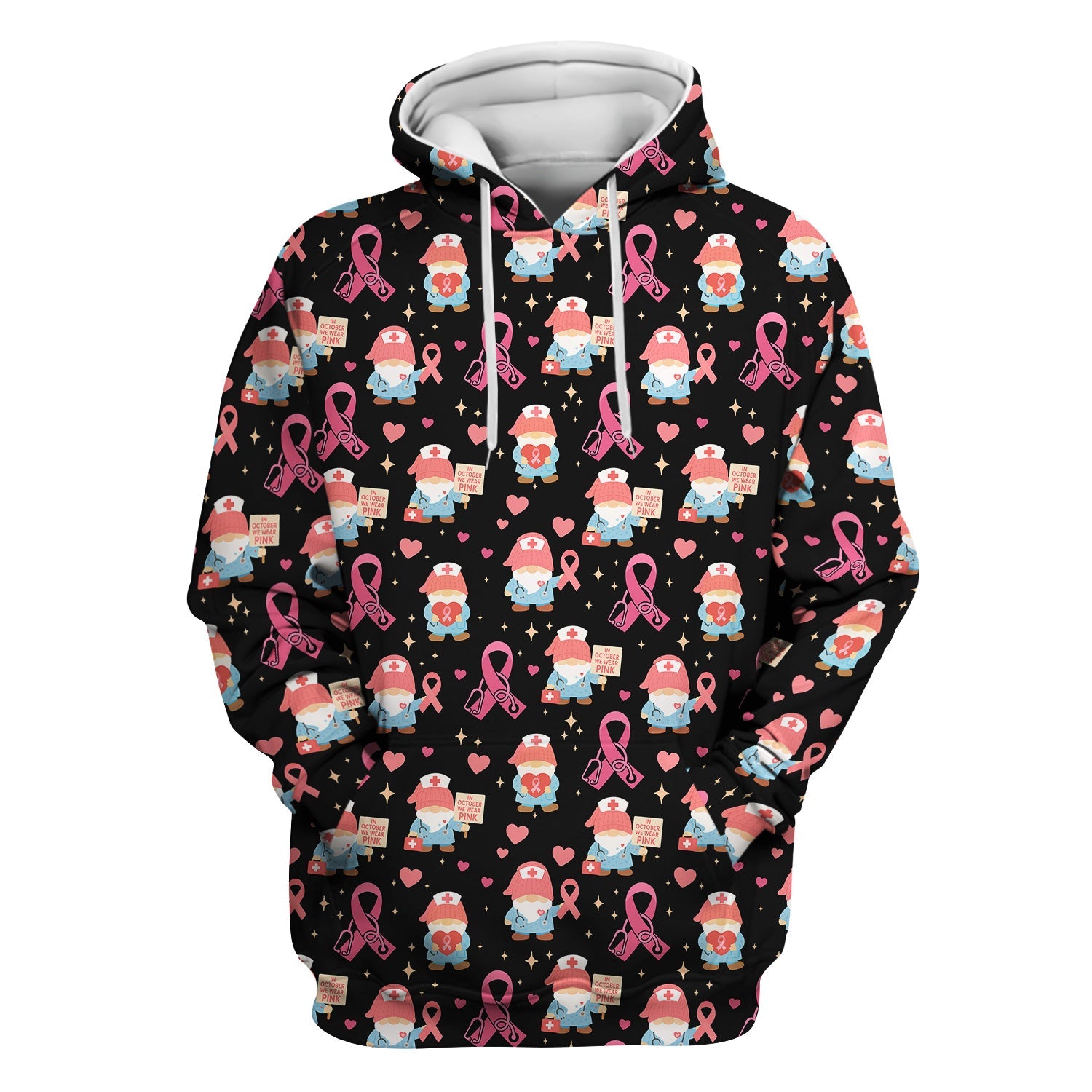 Pink Ribbon Nurse Shirt for Women - Cute Breast Cancer Awareness Gnome - Gift for Healthcare Workers RN LPN