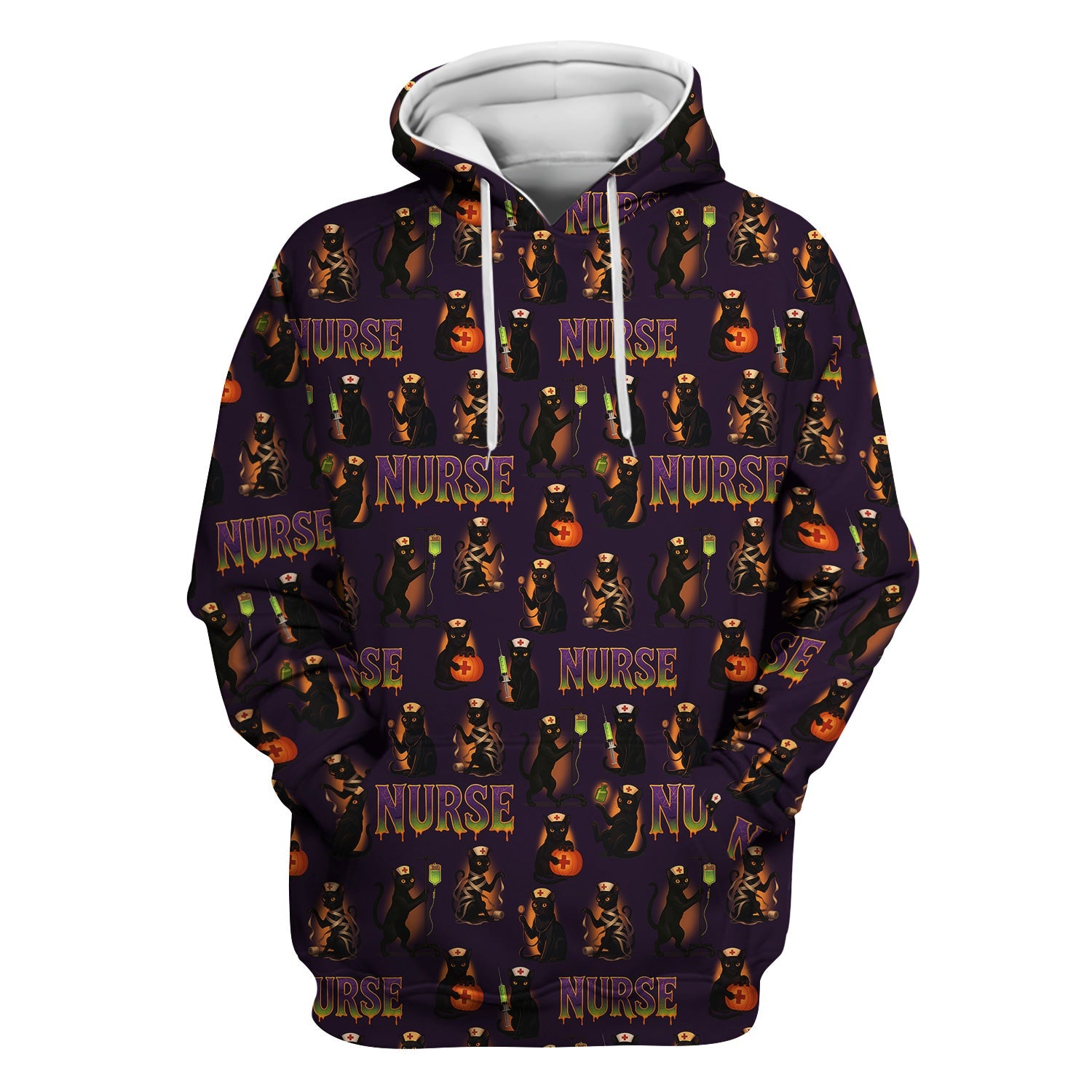 Halloween Nurse Shirt for Women - Black Cat with Pumpkin & IV Bag Design - Spooky Gift for RN LPN CNA