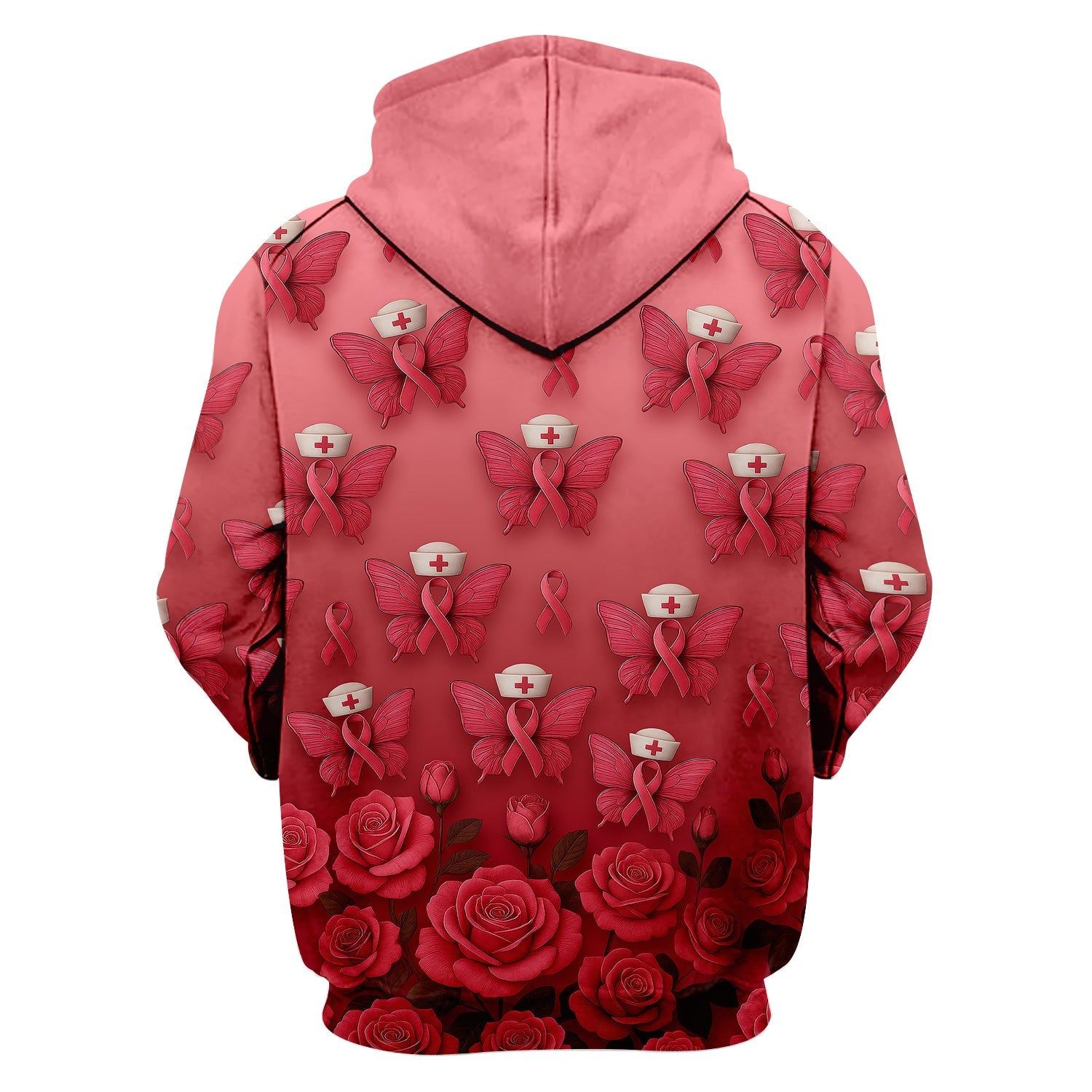 Custom Breast Cancer Awareness Nurse Shirt - Pink Ribbon Butterfly Nurse & Rose Floral Design - RN LPN CNA Gift