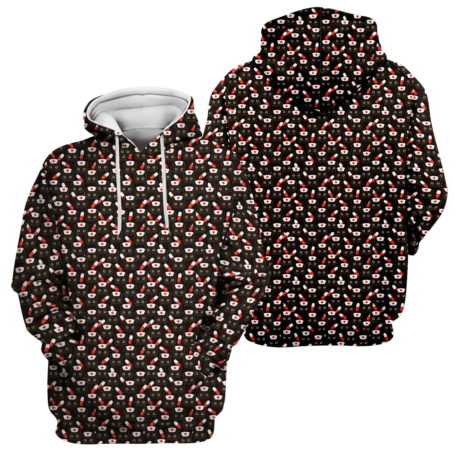 Personalized Nurse Shirt for Women - Cute Cat Pattern with Pills Design - Gift for RN LPN CNA