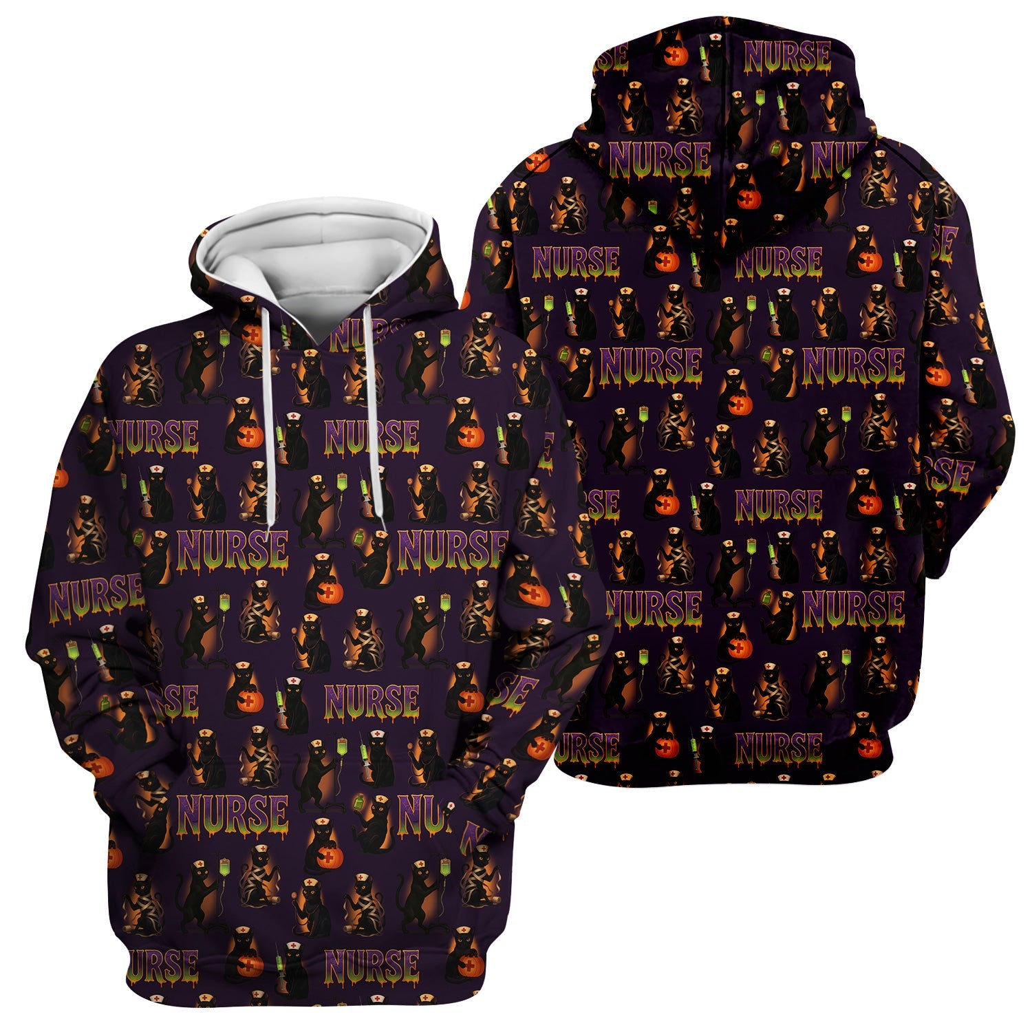 Halloween Nurse Shirt for Women - Black Cat with Pumpkin & IV Bag Design - Spooky Gift for RN LPN CNA