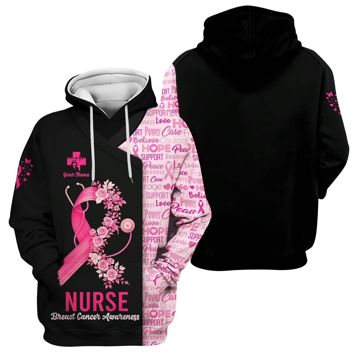 Custom Breast Cancer Awareness Nurse Shirt - Pink Ribbon Christian Faith Graphic Tee - Gift for CNA RN LPN