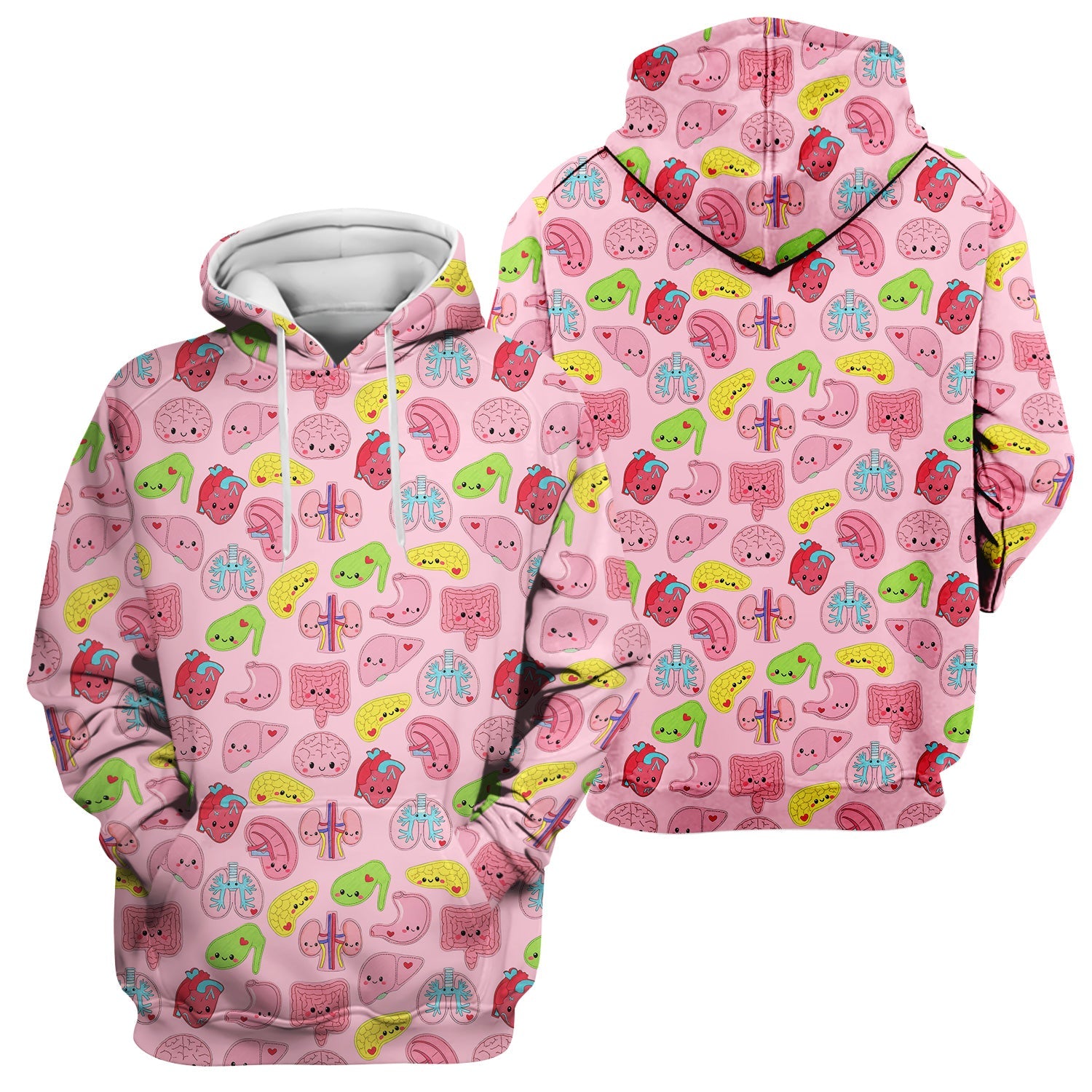 Funny Human Organs Nurse Shirt - Kawaii Brain, Heart & Lungs Graphic Design - Gift for Women RN LPN & Medical Students