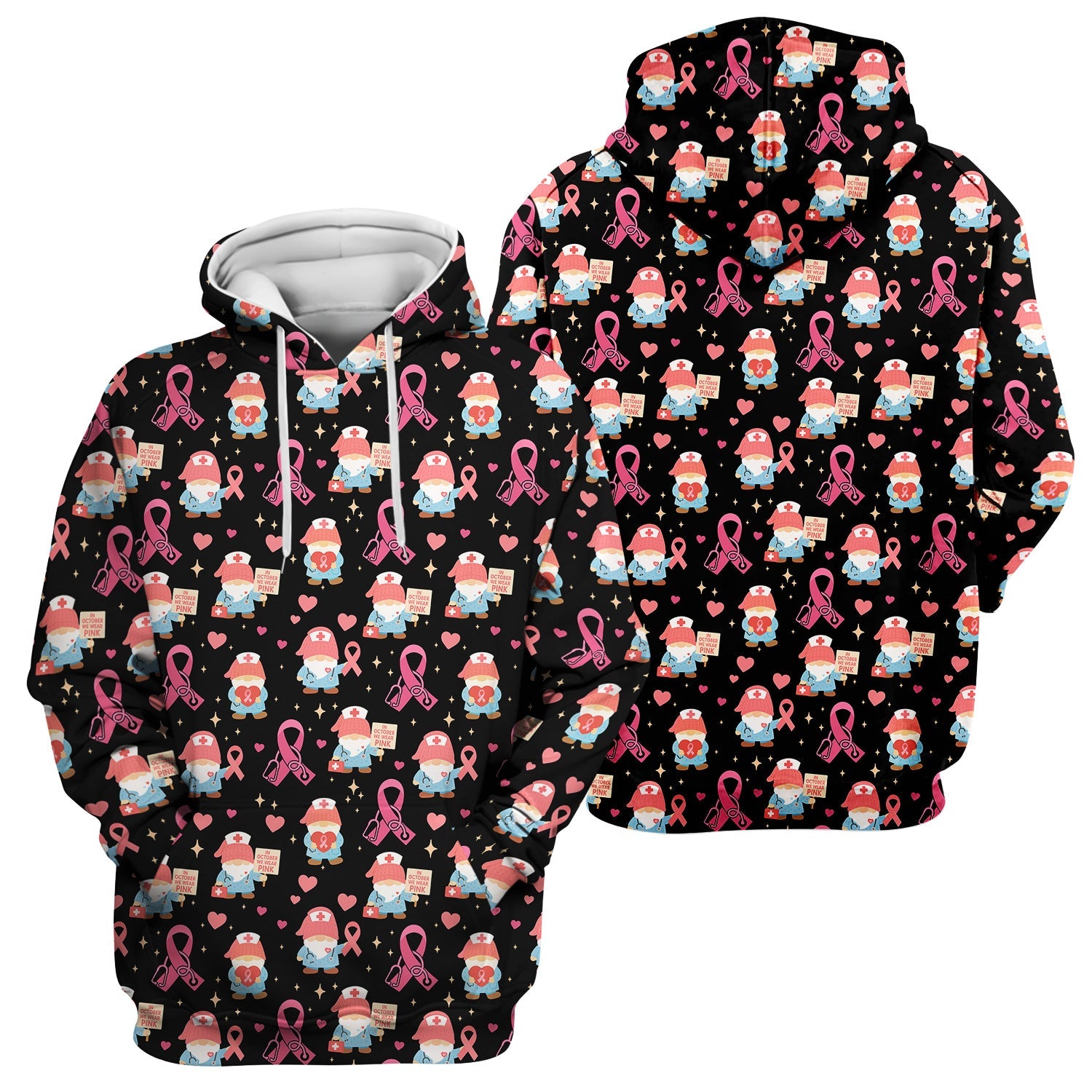 Pink Ribbon Nurse Shirt for Women - Cute Breast Cancer Awareness Gnome - Gift for Healthcare Workers RN LPN