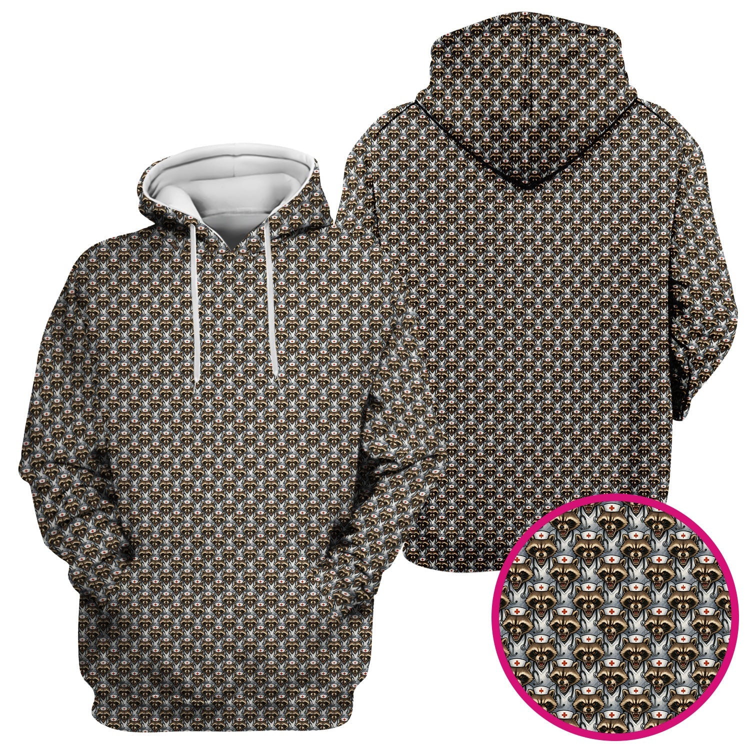 Quirky Raccoon Nurse Shirt - Repeating Angry Animal Pattern Graphic Tee - Gift for Women RN, LPN, CNA