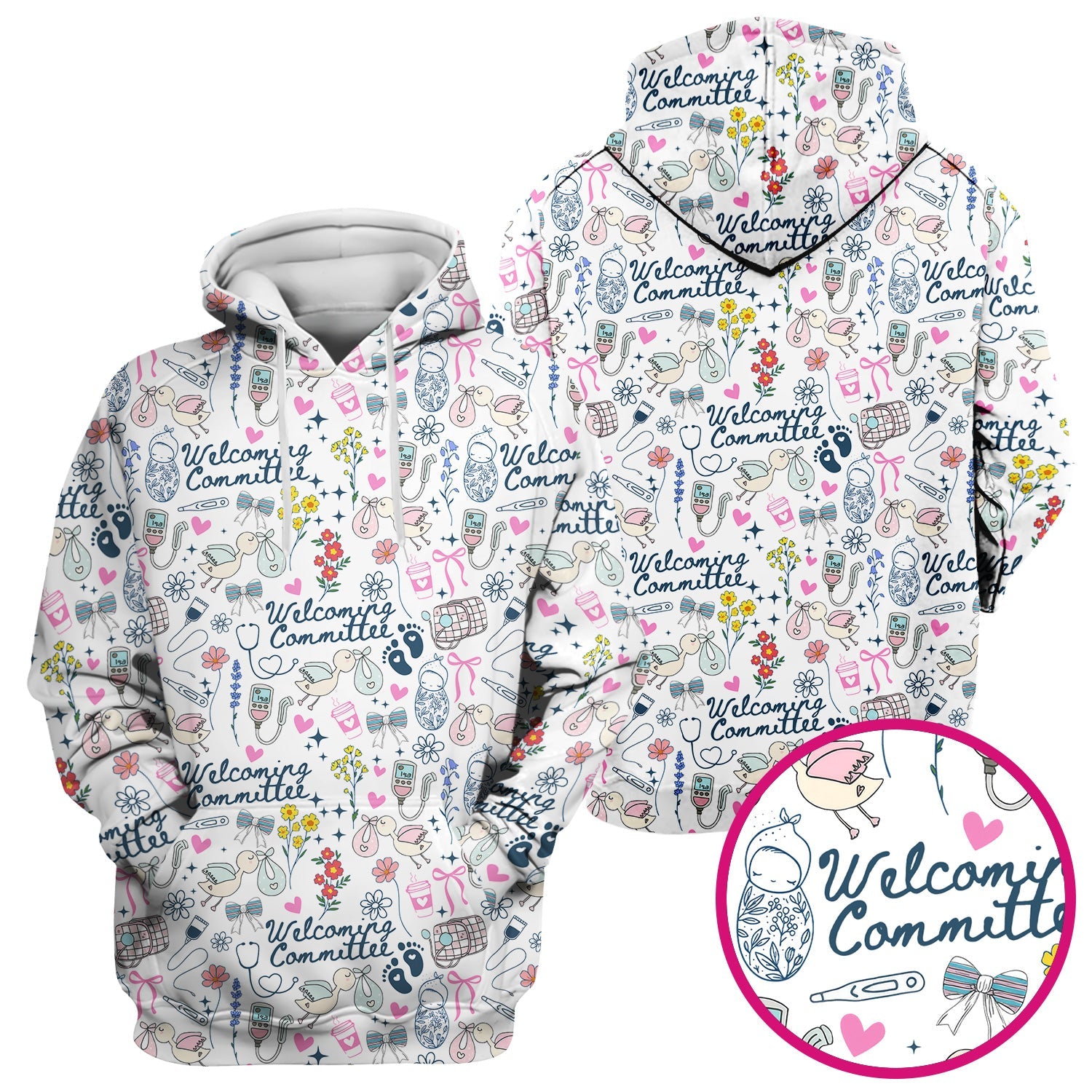 Funny NICU Nurse Tee - Cute Baby Feet & Floral Stork Pattern Graphic - Gift for Women RN LPN