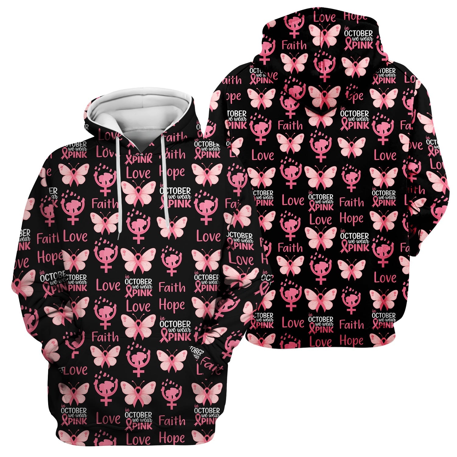 Breast Cancer Warrior Shirt - Faith Hope Love & Pink Ribbon Butterfly Design - October Gift for RN LPN CNA