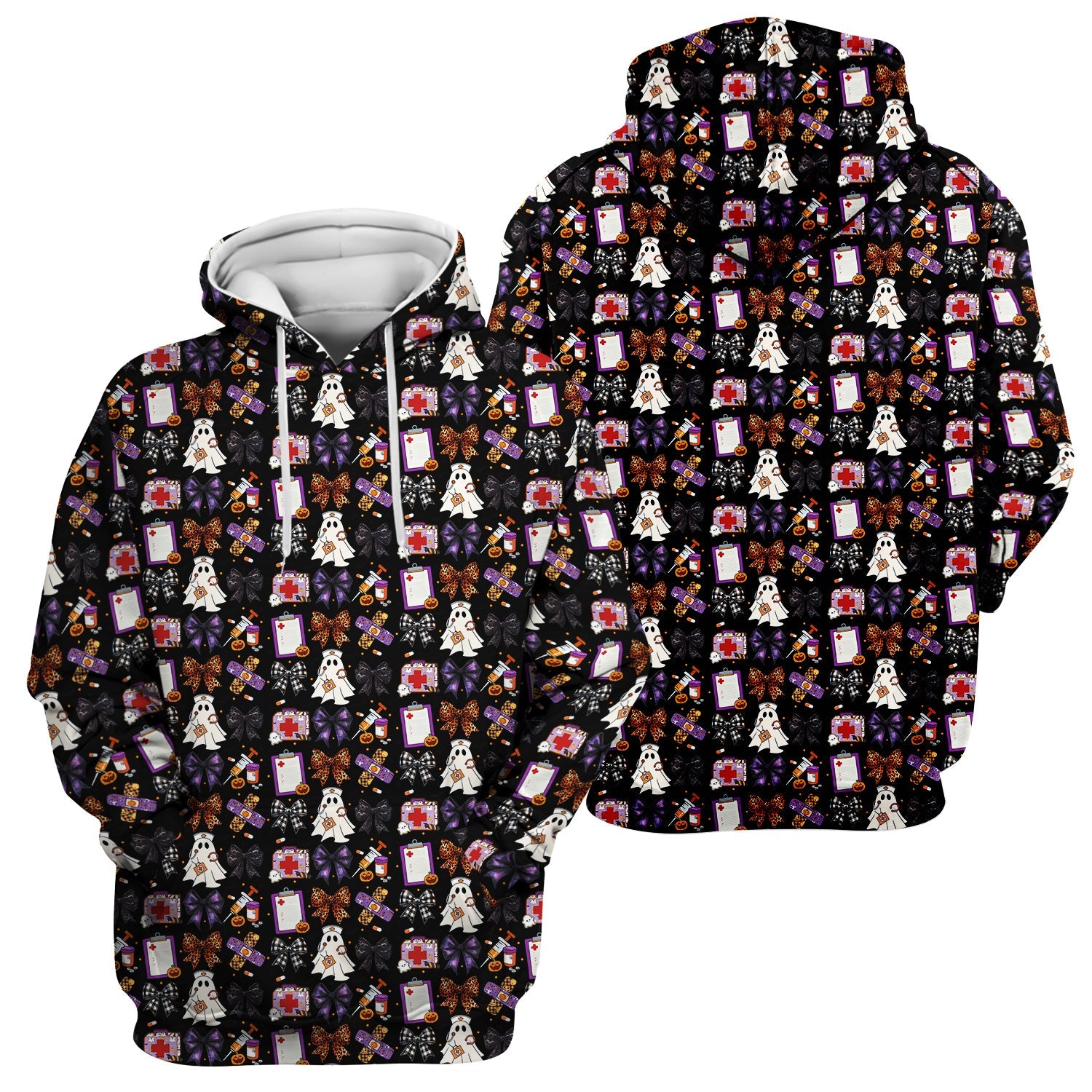 Cute Halloween Shirt for Nurses - Spooky Ghost Pumpkin & Medical Icons Graphic Tee - Gift for RN LPN CNA
