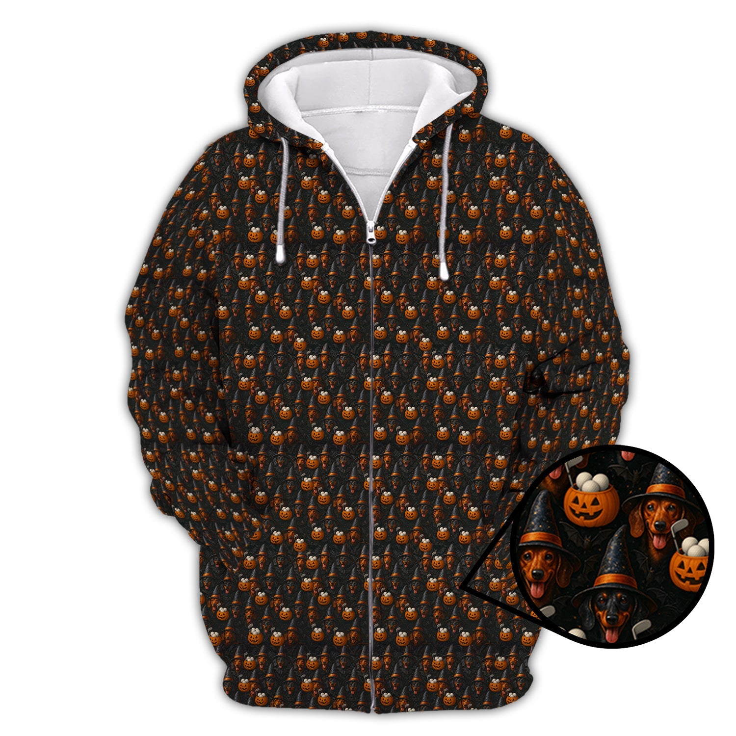 Halloween Dachshund Pattern Golf Shirt, Funny Dog Golf Polos, Spooky Halloween Golf Shirt For Golfer
