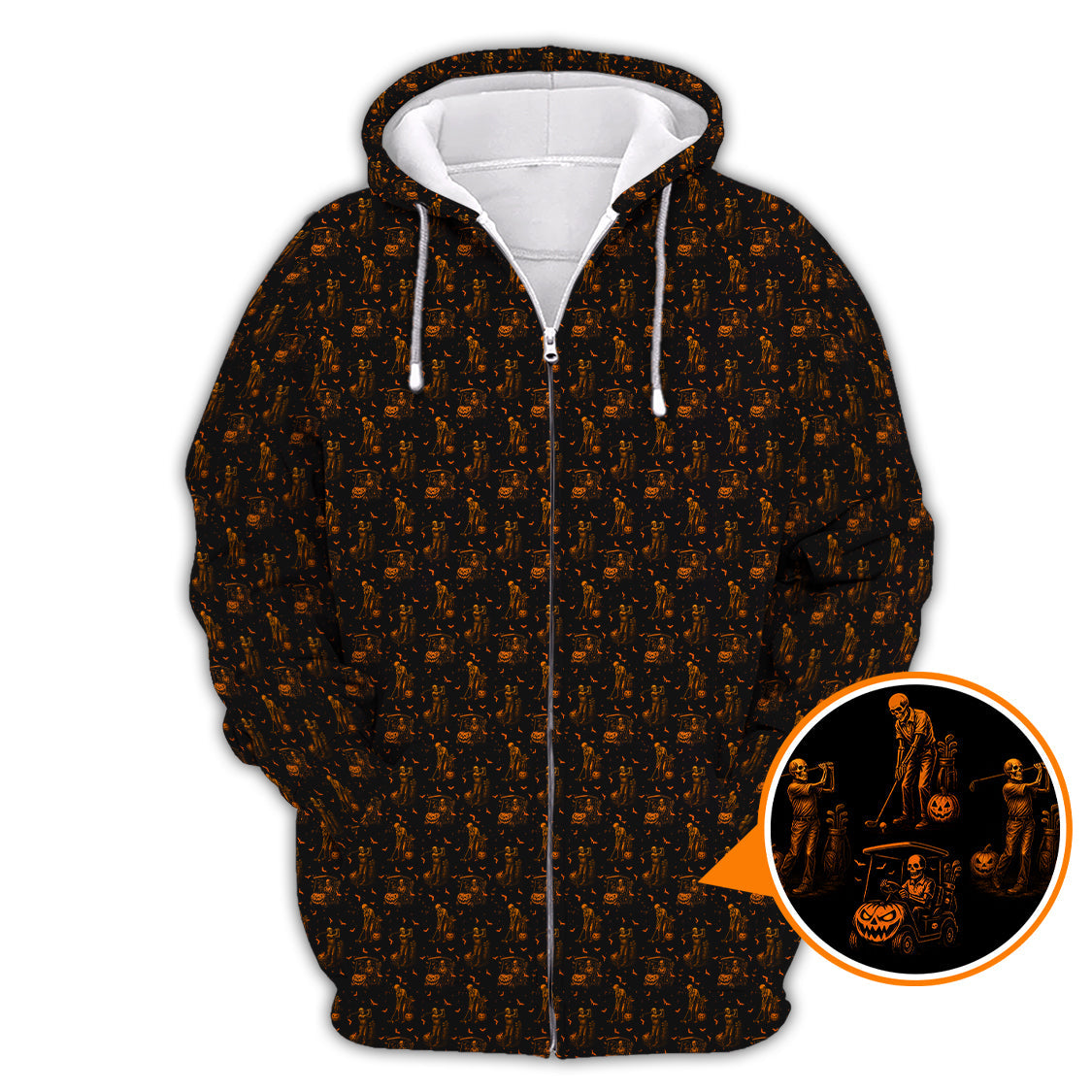 Halloween Skeleton Golf Shirt, Funny Pattern Golf Polos For Men, Spooky Golf Cart & Pumpkin Shirts