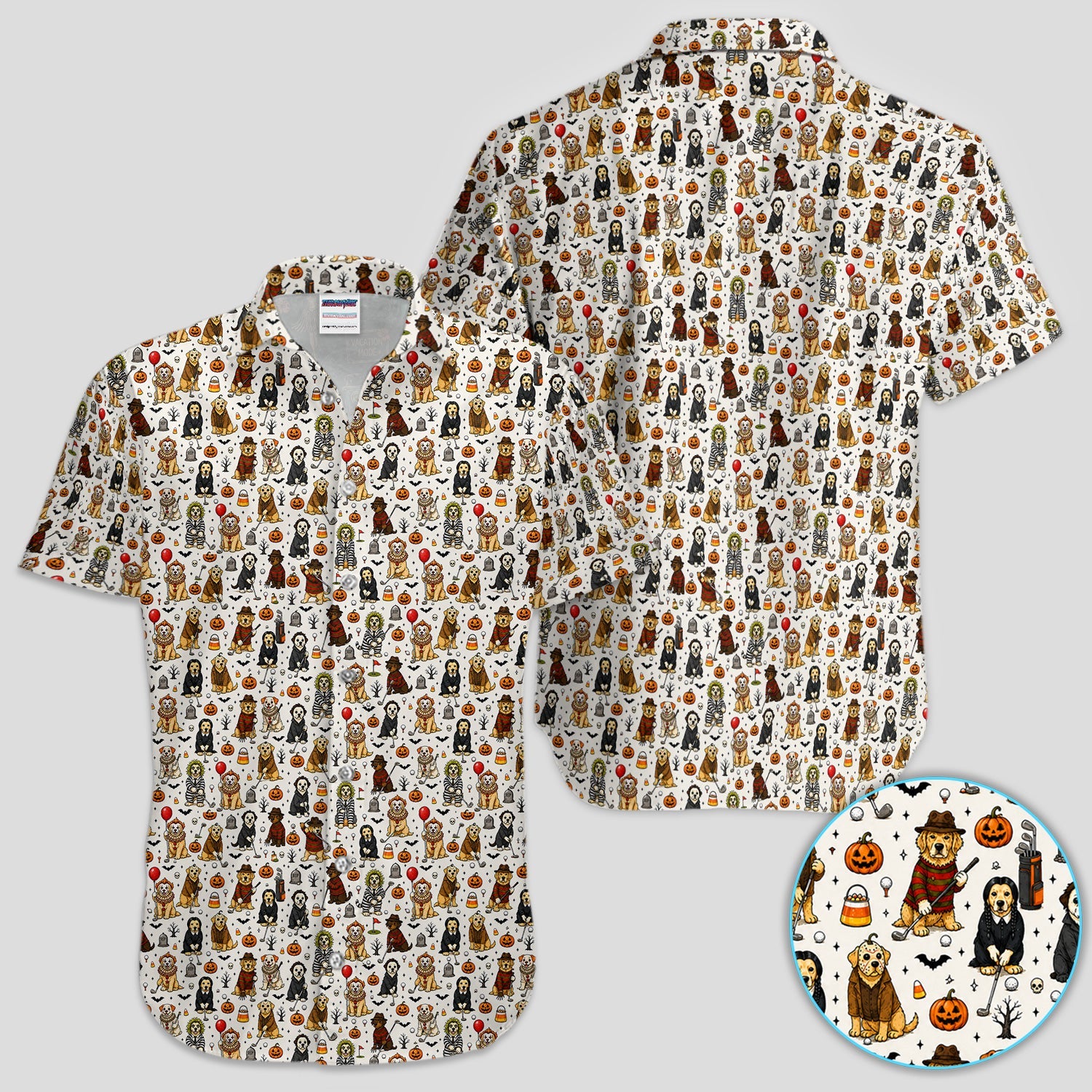 Funny Horror Dog Halloween Golf Pattern Shirt, Spooky Movie Dog Golf Shirt For Men, Halloween Golf Gift