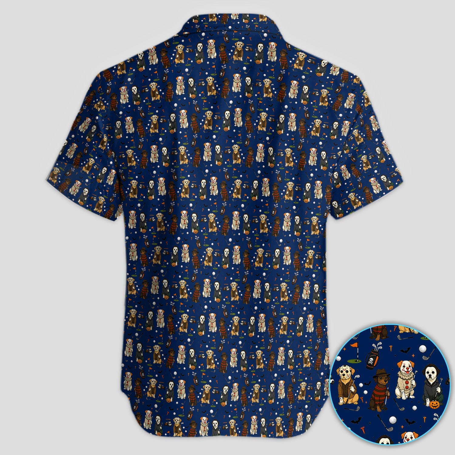 Funny Horror Dog Halloween Golf Pattern Shirt, Spooky Dog Golf Polo For Men, Halloween Golfer Gift