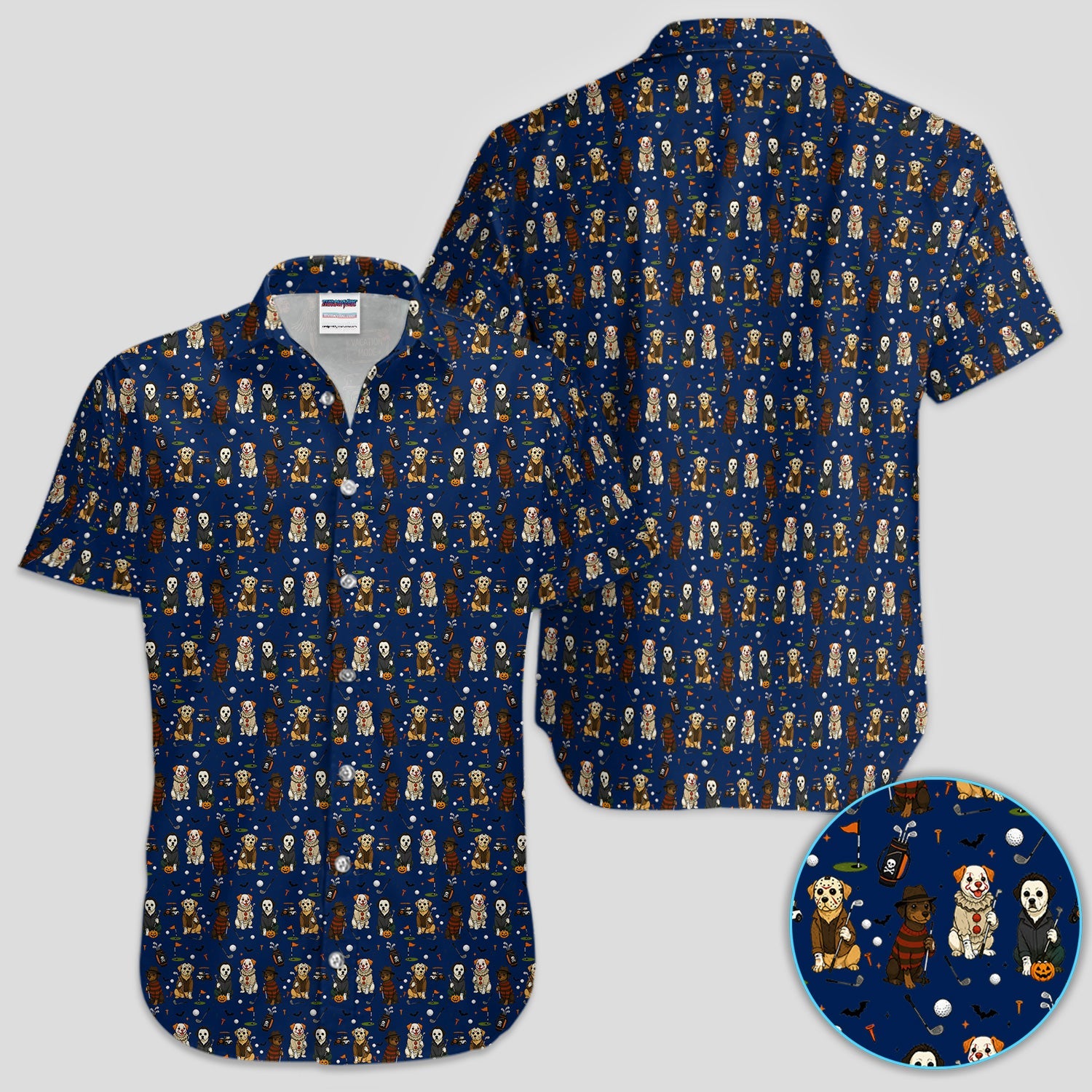 Funny Horror Dog Halloween Golf Pattern Shirt, Spooky Dog Golf Polo For Men, Halloween Golfer Gift