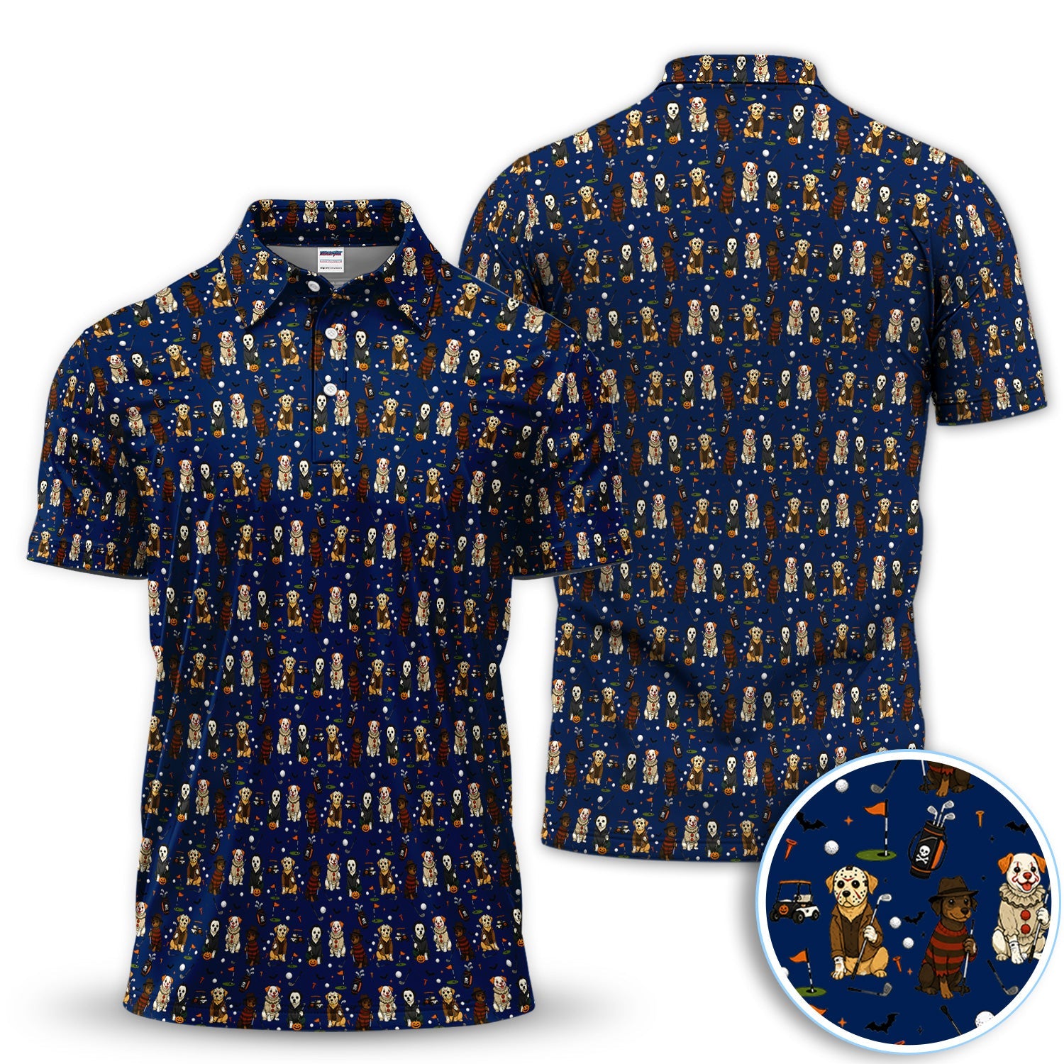 Funny Horror Dog Halloween Golf Pattern Shirt, Spooky Dog Golf Polo For Men, Halloween Golfer Gift