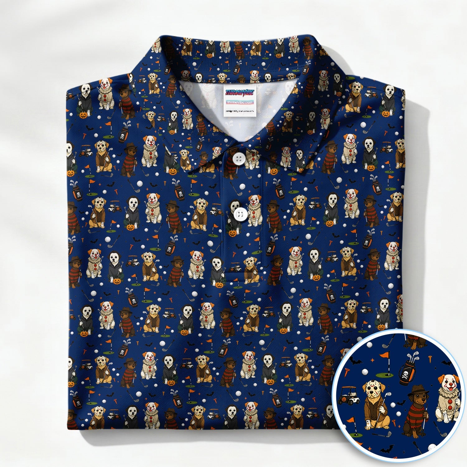 Funny Horror Dog Halloween Golf Pattern Shirt, Spooky Dog Golf Polo For Men, Halloween Golfer Gift