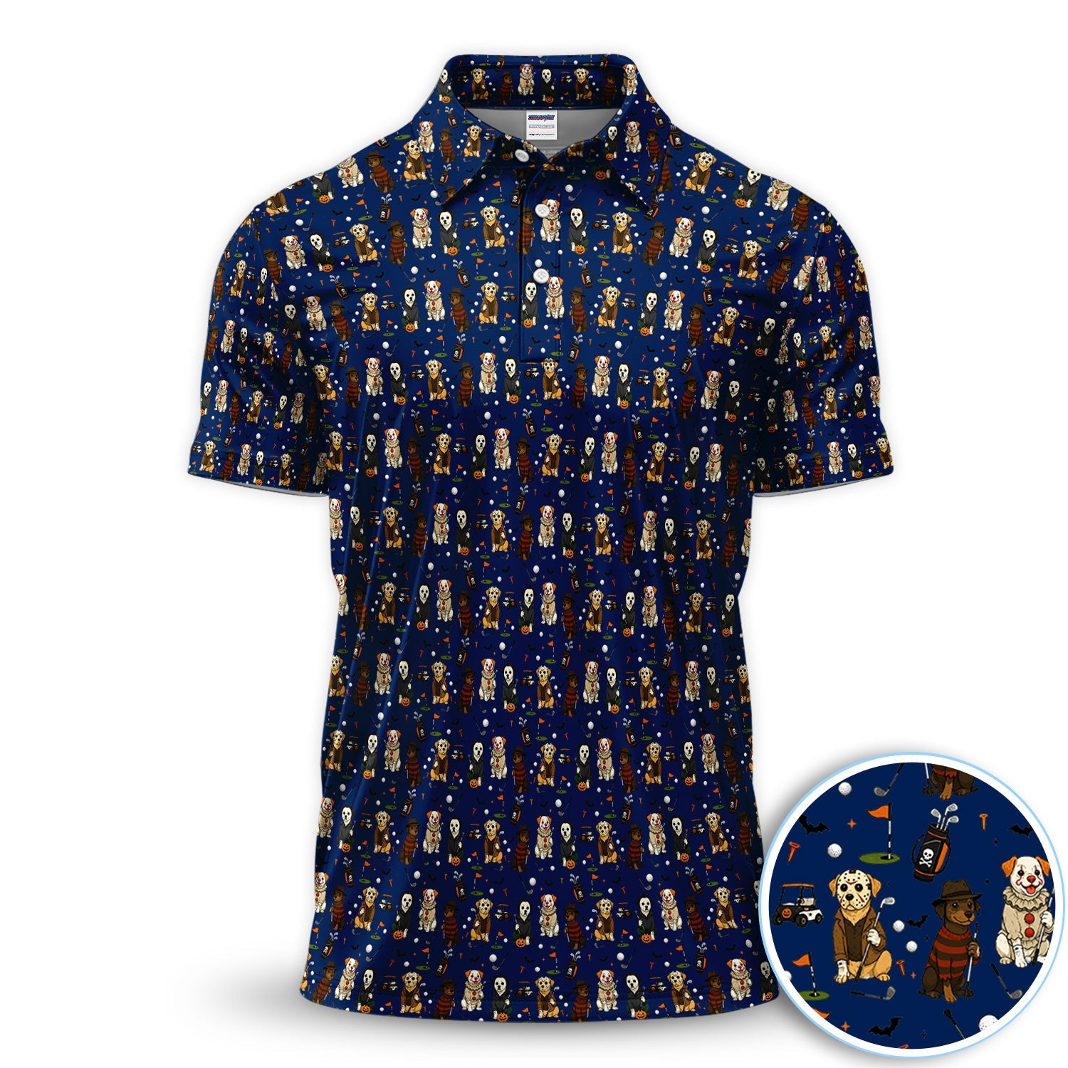 Funny Horror Dog Halloween Golf Pattern Shirt, Spooky Dog Golf Polo For Men, Halloween Golfer Gift