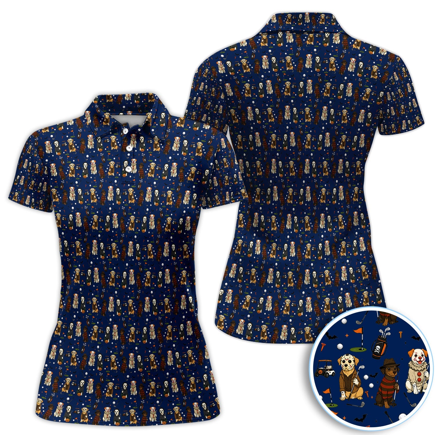 Funny Horror Dog Halloween Golf Pattern Shirt, Spooky Dog Golf Polo For Men, Halloween Golfer Gift