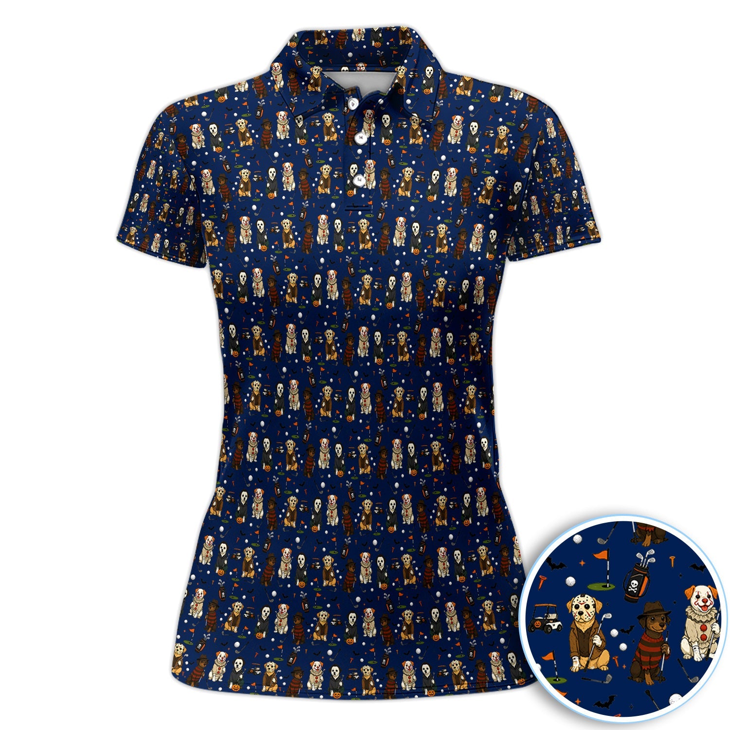 Funny Horror Dog Halloween Golf Pattern Shirt, Spooky Dog Golf Polo For Men, Halloween Golfer Gift