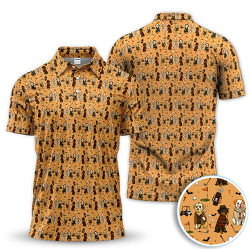 Funny Horror Dog Golf Pattern Shirt, Spooky Movie Dog Golf Shirt For Men, Halloween Golfer Gift