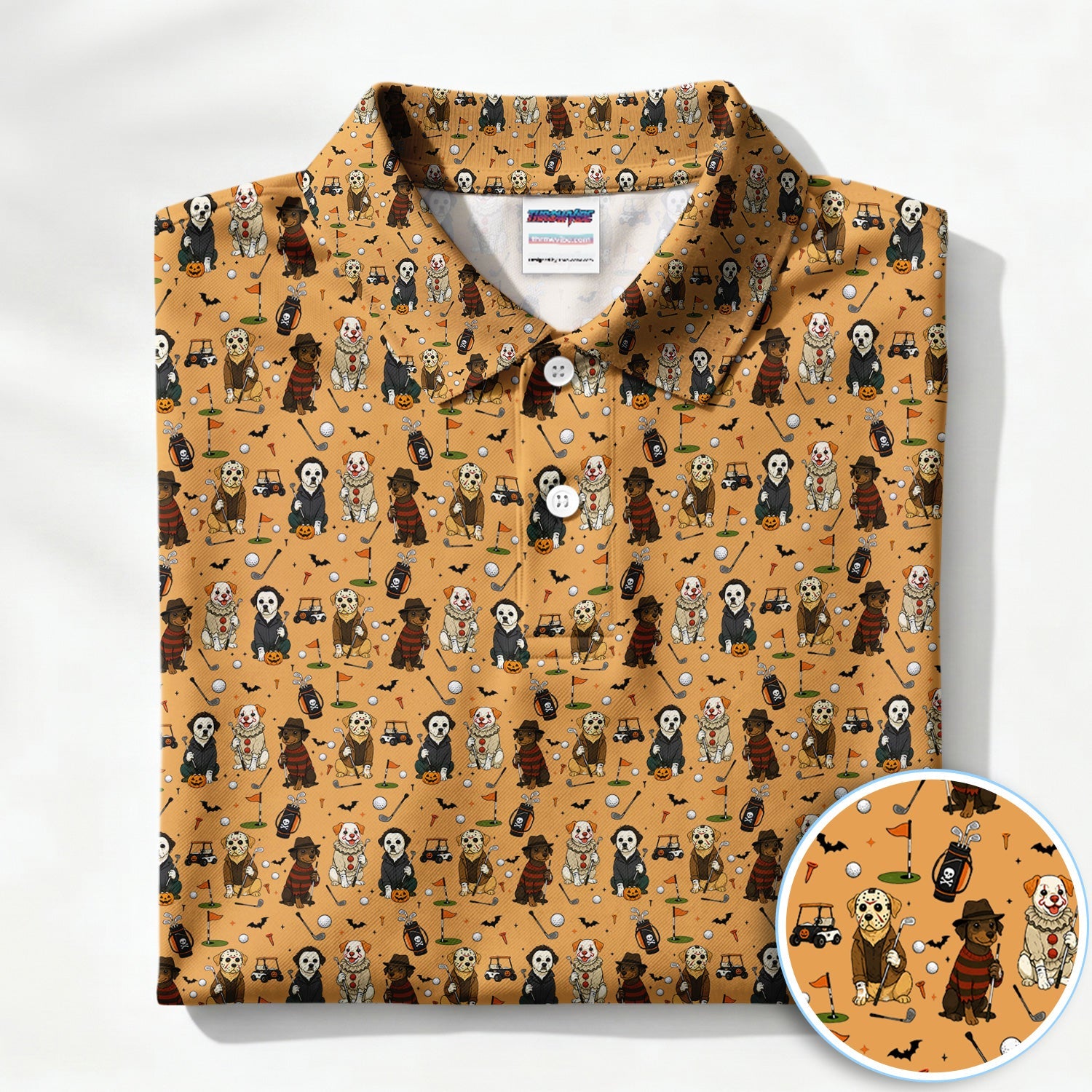 Funny Horror Dog Golf Pattern Shirt, Spooky Movie Dog Golf Shirt For Men, Halloween Golfer Gift