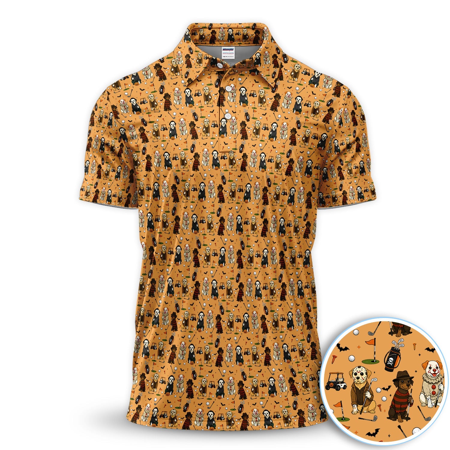Funny Horror Dog Golf Pattern Shirt, Spooky Movie Dog Golf Shirt For Men, Halloween Golfer Gift