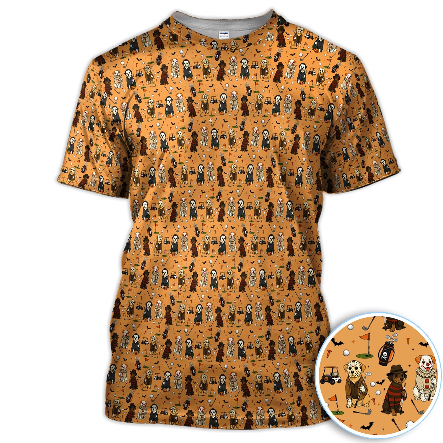 Funny Horror Dog Golf Pattern Shirt, Spooky Movie Dog Golf Shirt For Men, Halloween Golfer Gift