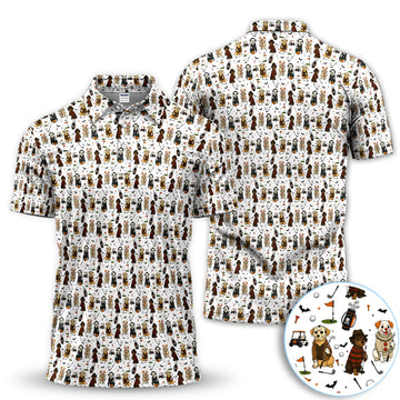Spooky Slasher Dog Golf Pattern Shirt, Horror Pup Golf Polo For Men, Halloween Golf Lover Gift