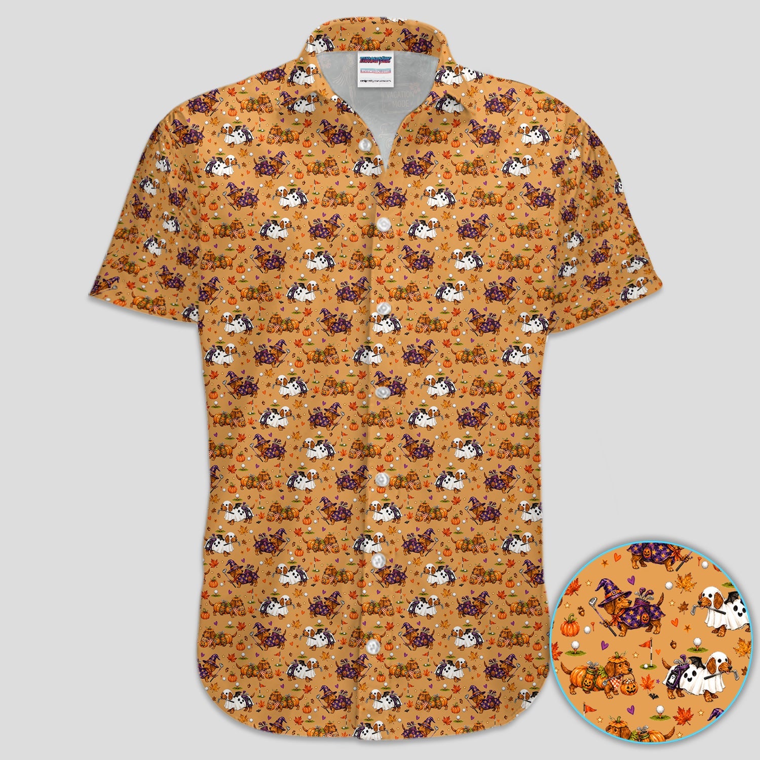 Halloween Dachshund Golf Polo Shirt for Men – Funny Spooky Wiener Dog Golfer Polo