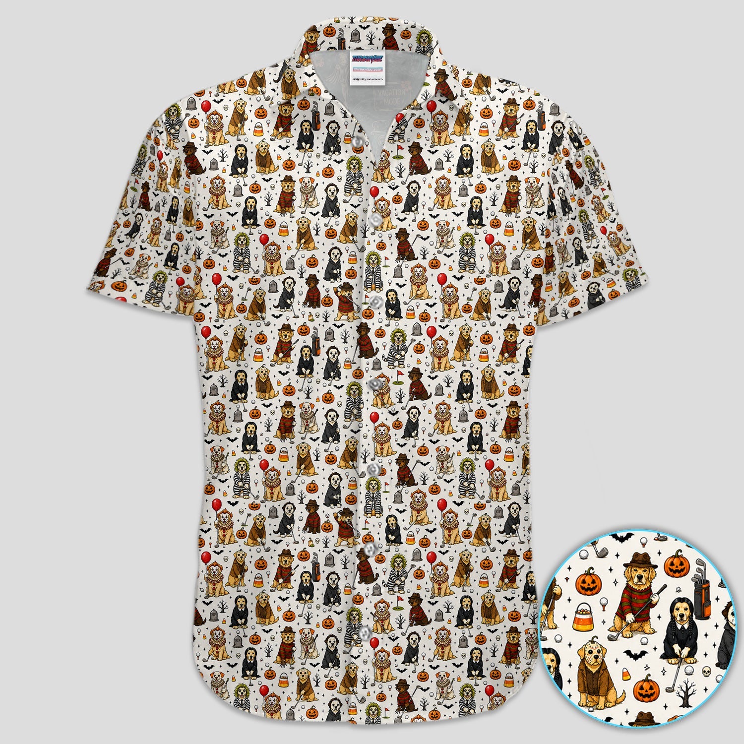 Funny Horror Dog Halloween Golf Pattern Shirt, Spooky Movie Dog Golf Shirt For Women, Halloween Golf Gift