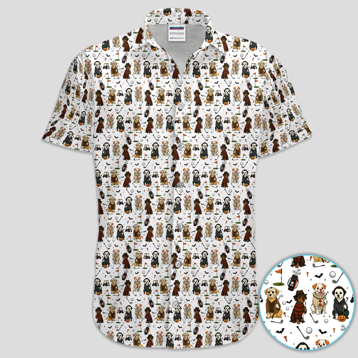 Spooky Slasher Dog Golf Pattern Shirt, Horror Pup Golf Polo For Women, Halloween Golf Lover Gift