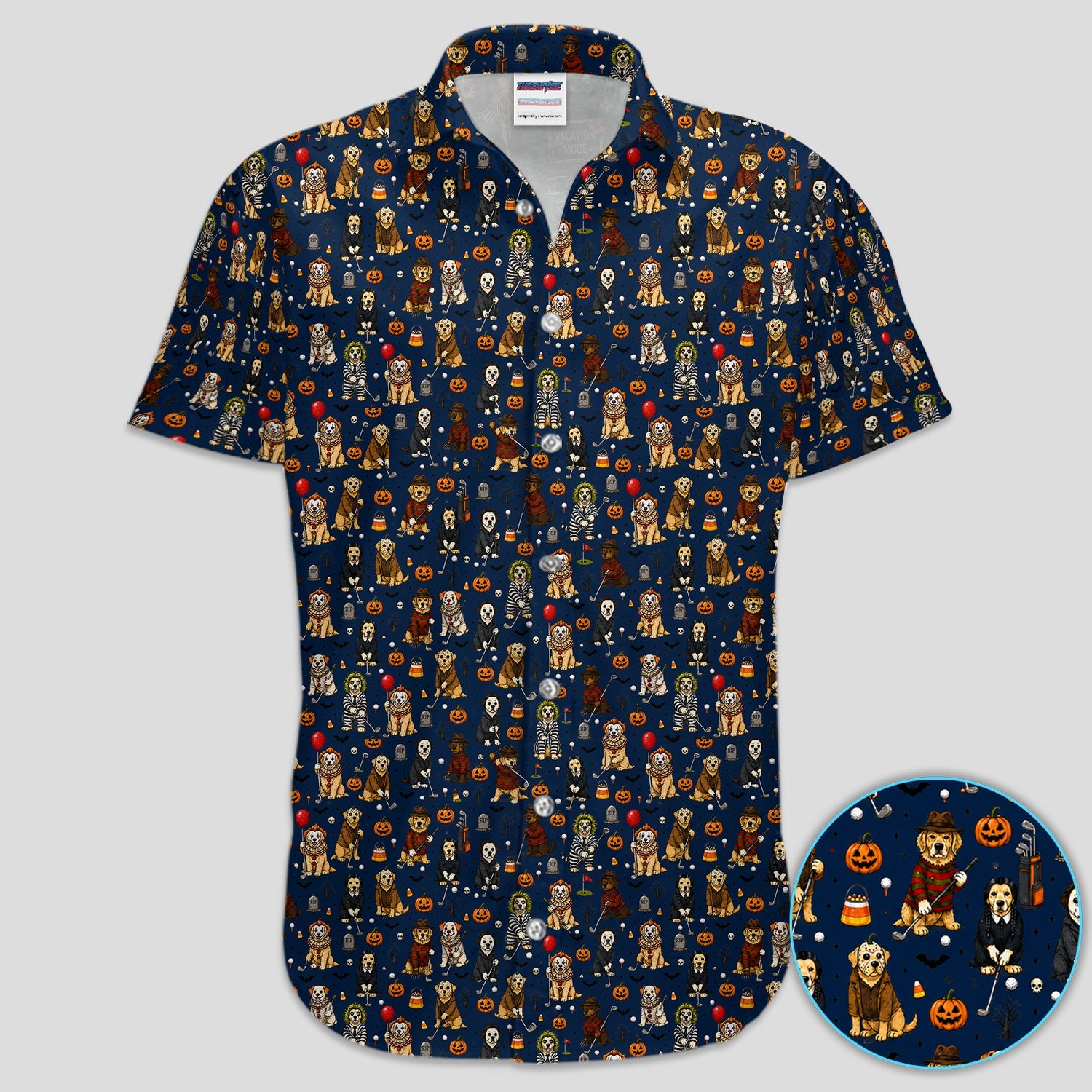 Funny Horror Dog Halloween Golf Pattern Shirt, Spooky Movie Dog Golf Shirt For Women, Halloween Golfer Gift