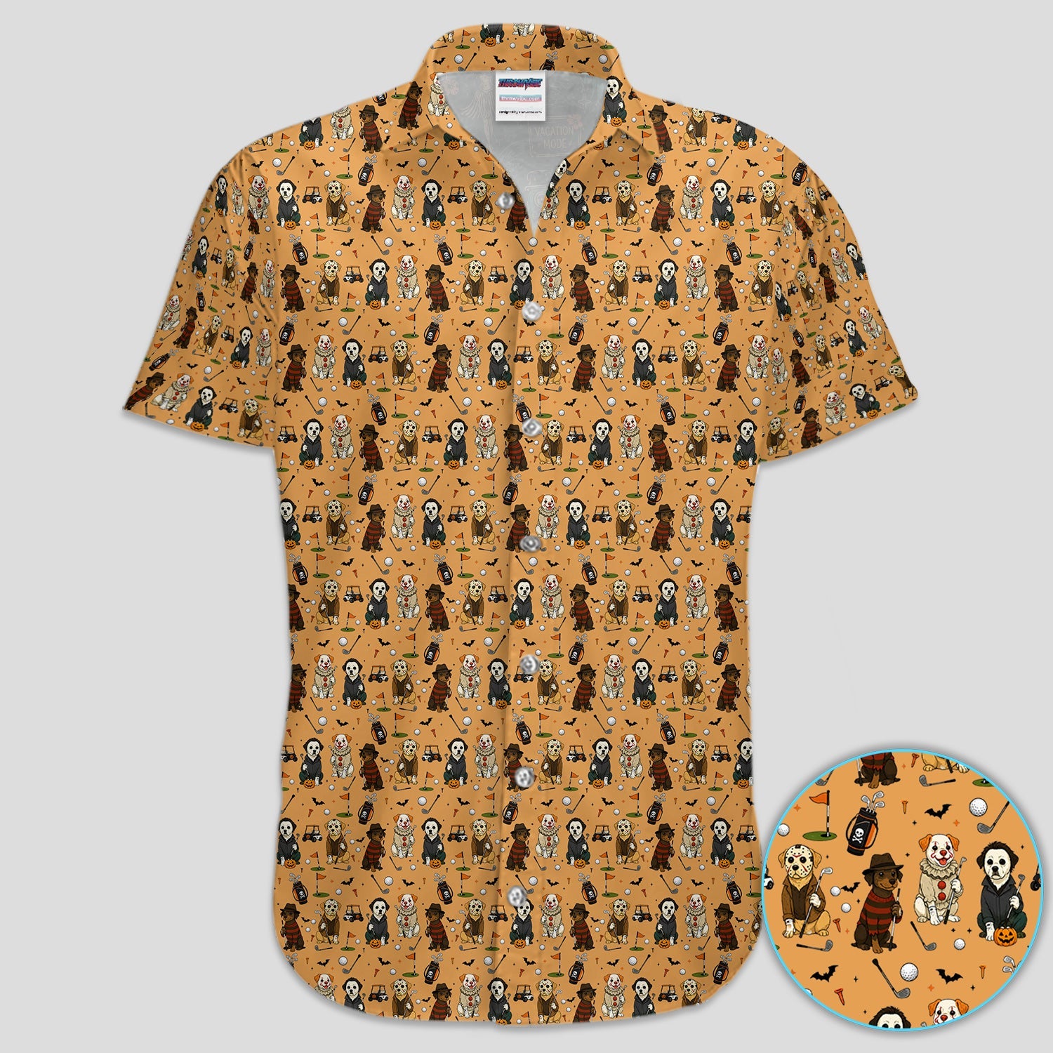 Funny Horror Dog Golf Pattern Shirt, Spooky Movie Dog Golf Shirt For Women, Halloween Golfer Gift
