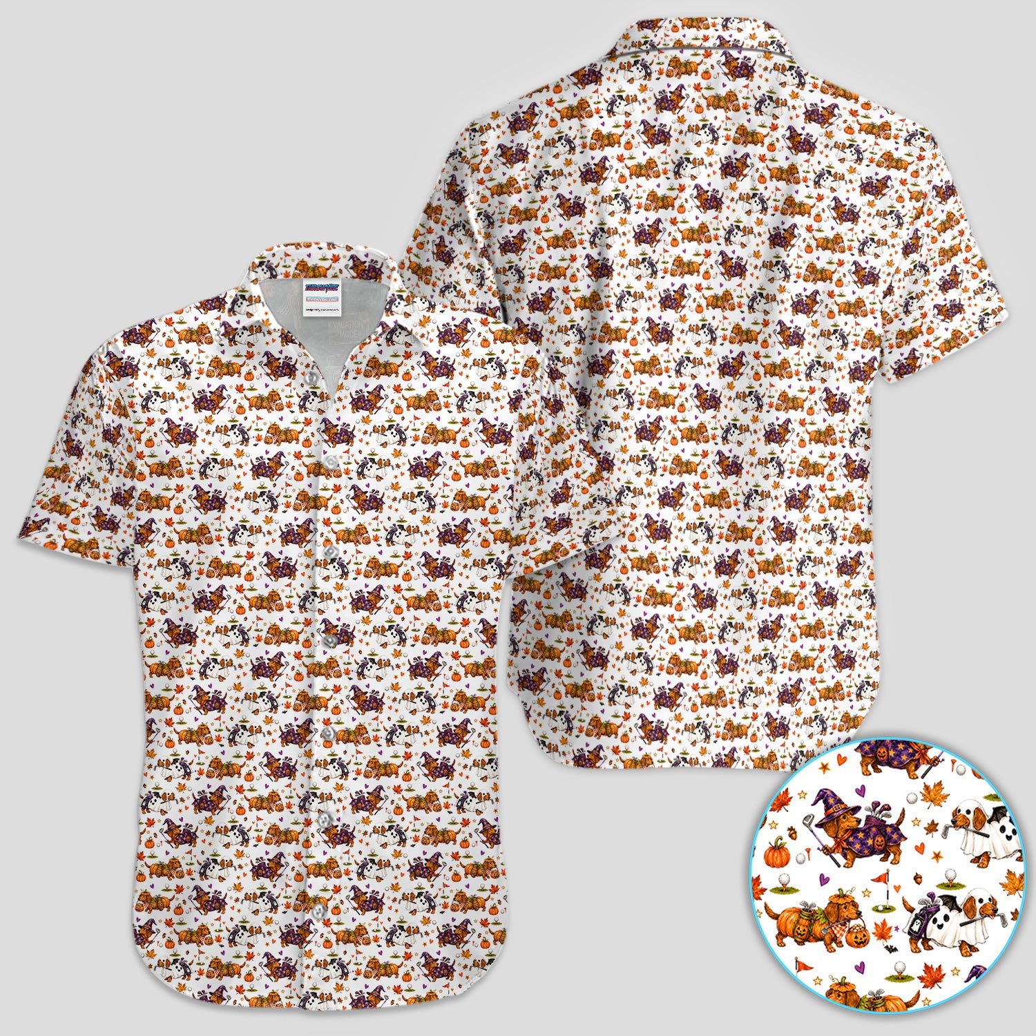 Halloween Dachshund Golf Polo Shirt for Men – Funny Spooky Wiener Dog Golfer Polo