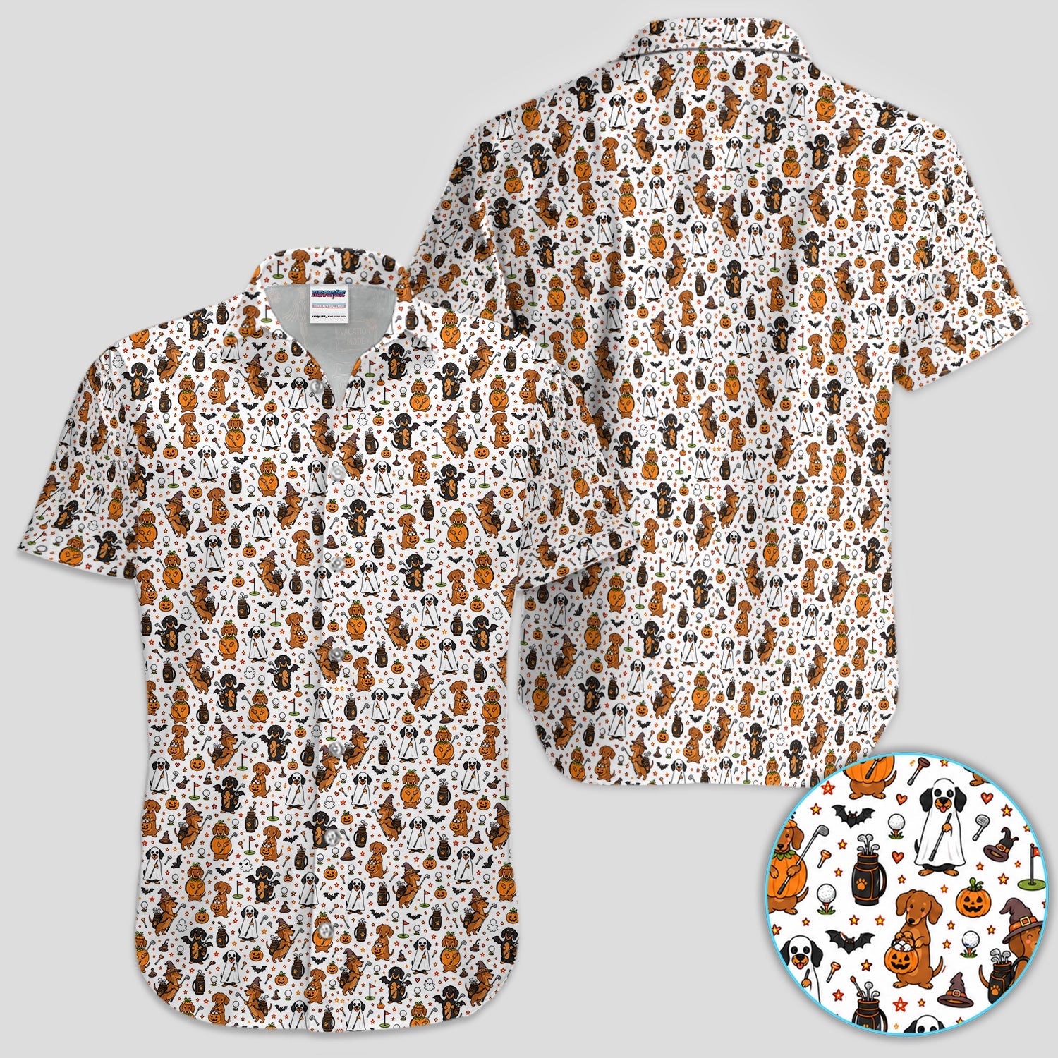 Halloween Dog Golf Polo Shirt for Men – Funny Spooky Golfer Pattern Polo