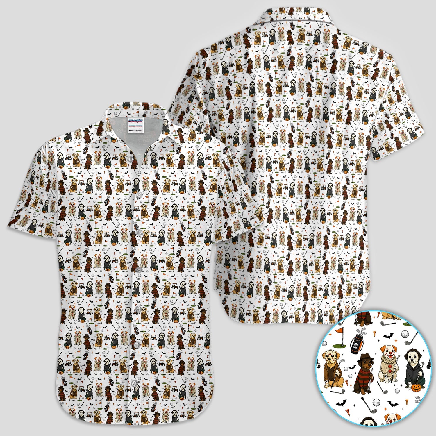 Spooky Slasher Dog Golf Pattern Shirt, Horror Pup Golf Polo For Women, Halloween Golf Lover Gift