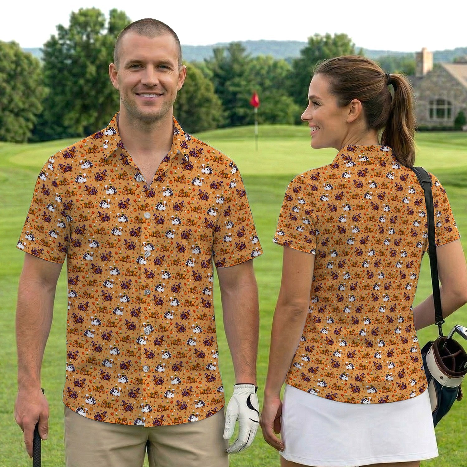 Halloween Dachshund Golf Polo Shirt for Men – Funny Spooky Wiener Dog Golfer Polo