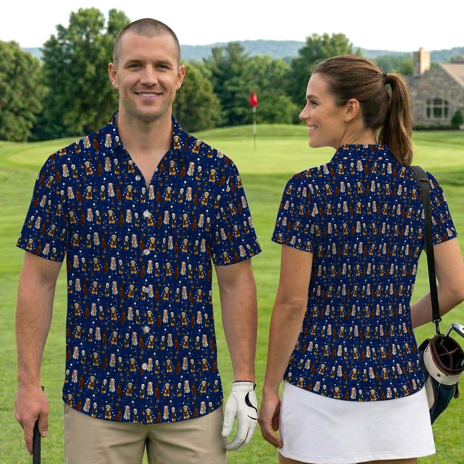 Funny Horror Dog Halloween Golf Pattern Shirt, Spooky Dog Golf Polo For Women, Halloween Golfer Gift