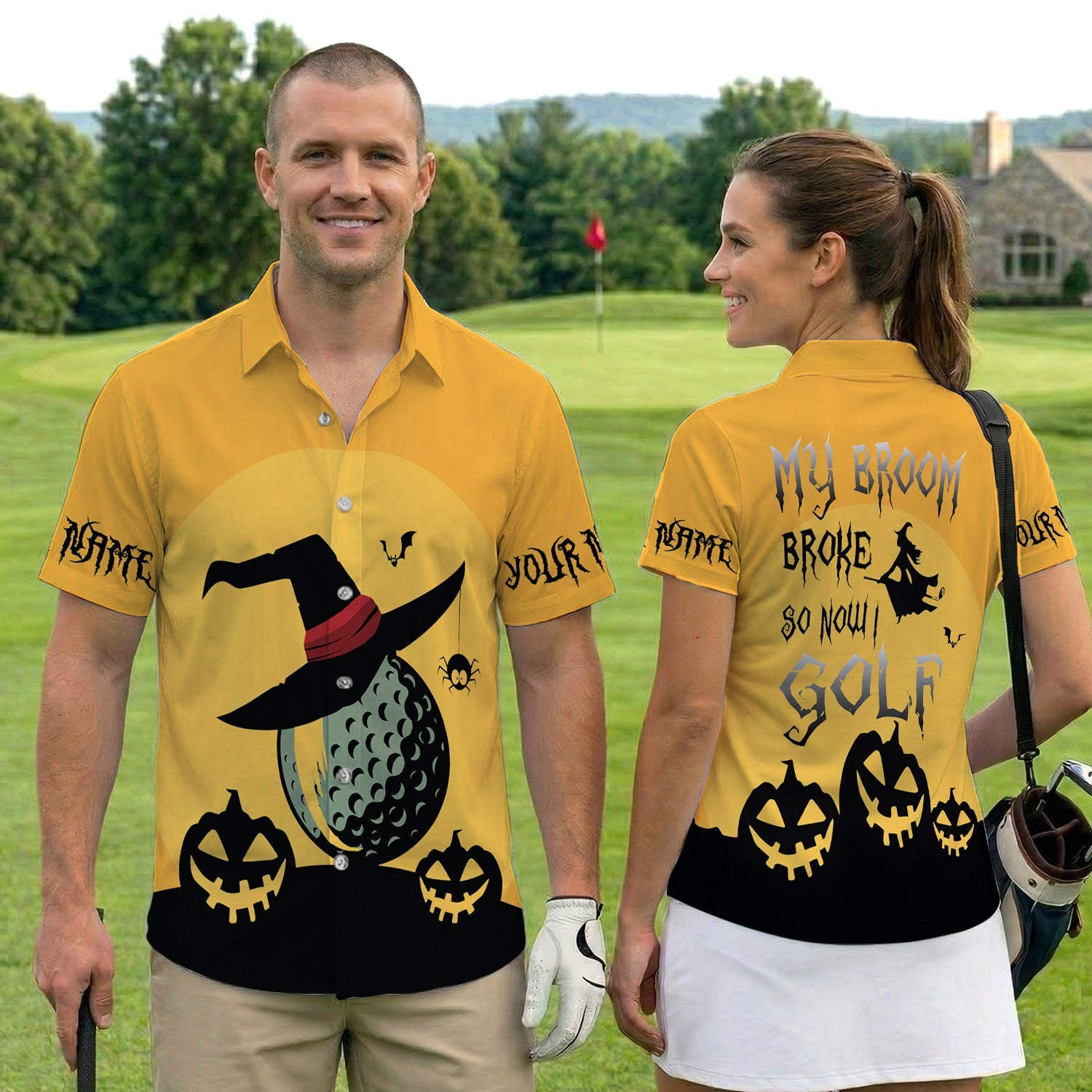 Funny Halloween Golf Polo Shirt for Men – My Broom Broke So Now I Golf Witch Shirt