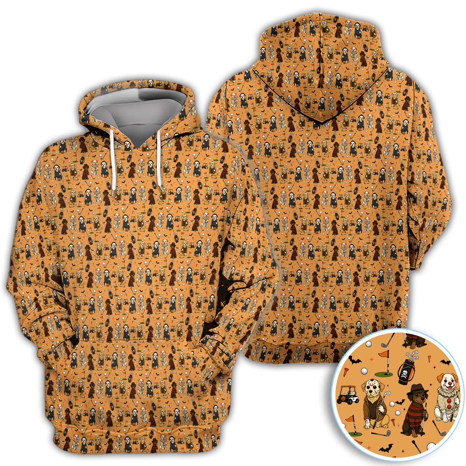 Funny Horror Dog Golf Pattern Shirt, Spooky Movie Dog Golf Shirt For Women, Halloween Golfer Gift