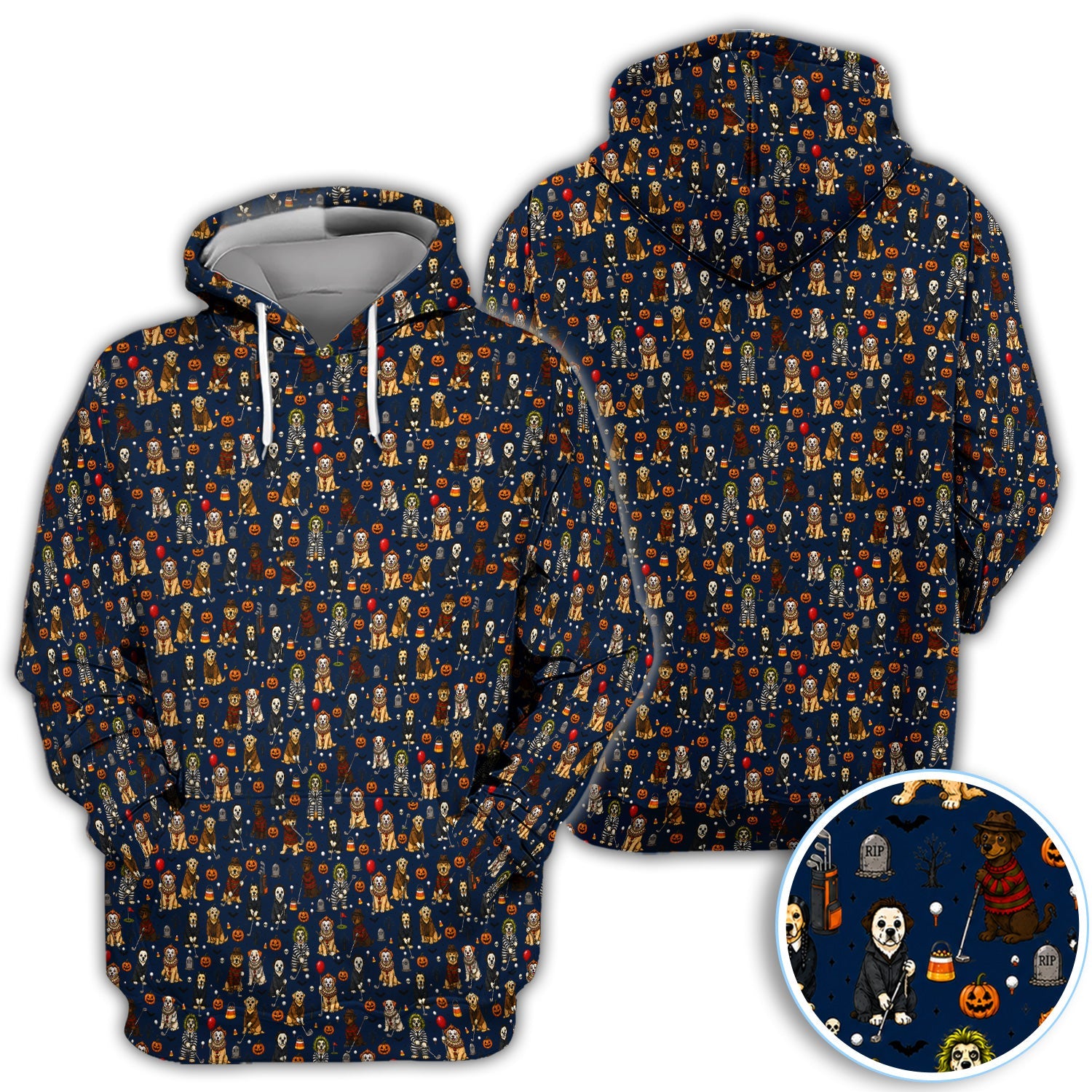 Funny Horror Dog Halloween Golf Pattern Shirt, Spooky Movie Dog Golf Shirt For Women, Halloween Golfer Gift