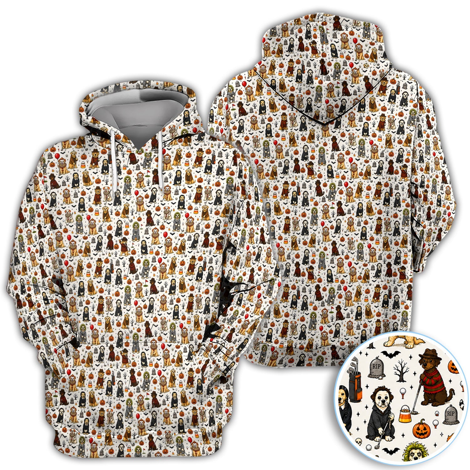 Funny Horror Dog Halloween Golf Pattern Shirt, Spooky Movie Dog Golf Shirt For Women, Halloween Golf Gift