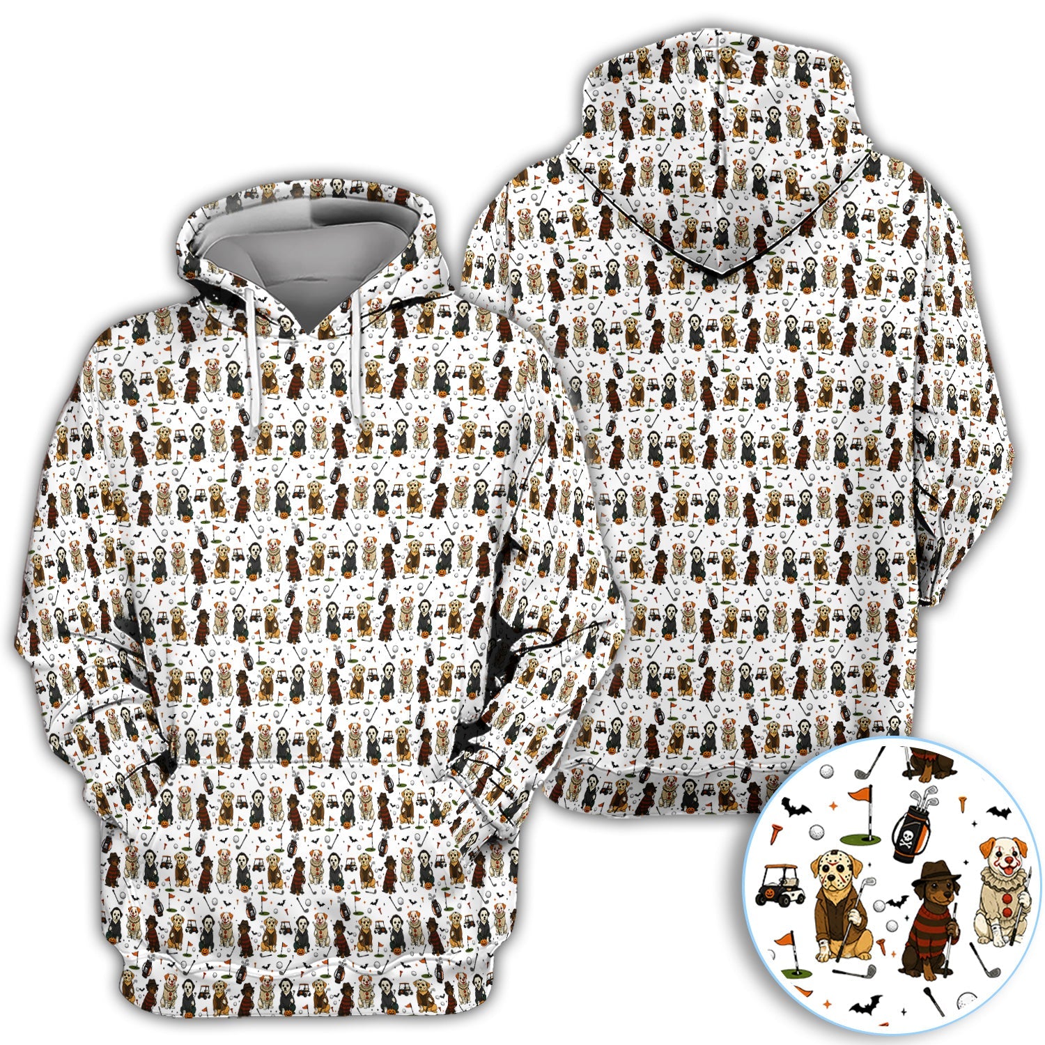 Spooky Slasher Dog Golf Pattern Shirt, Horror Pup Golf Polo For Women, Halloween Golf Lover Gift